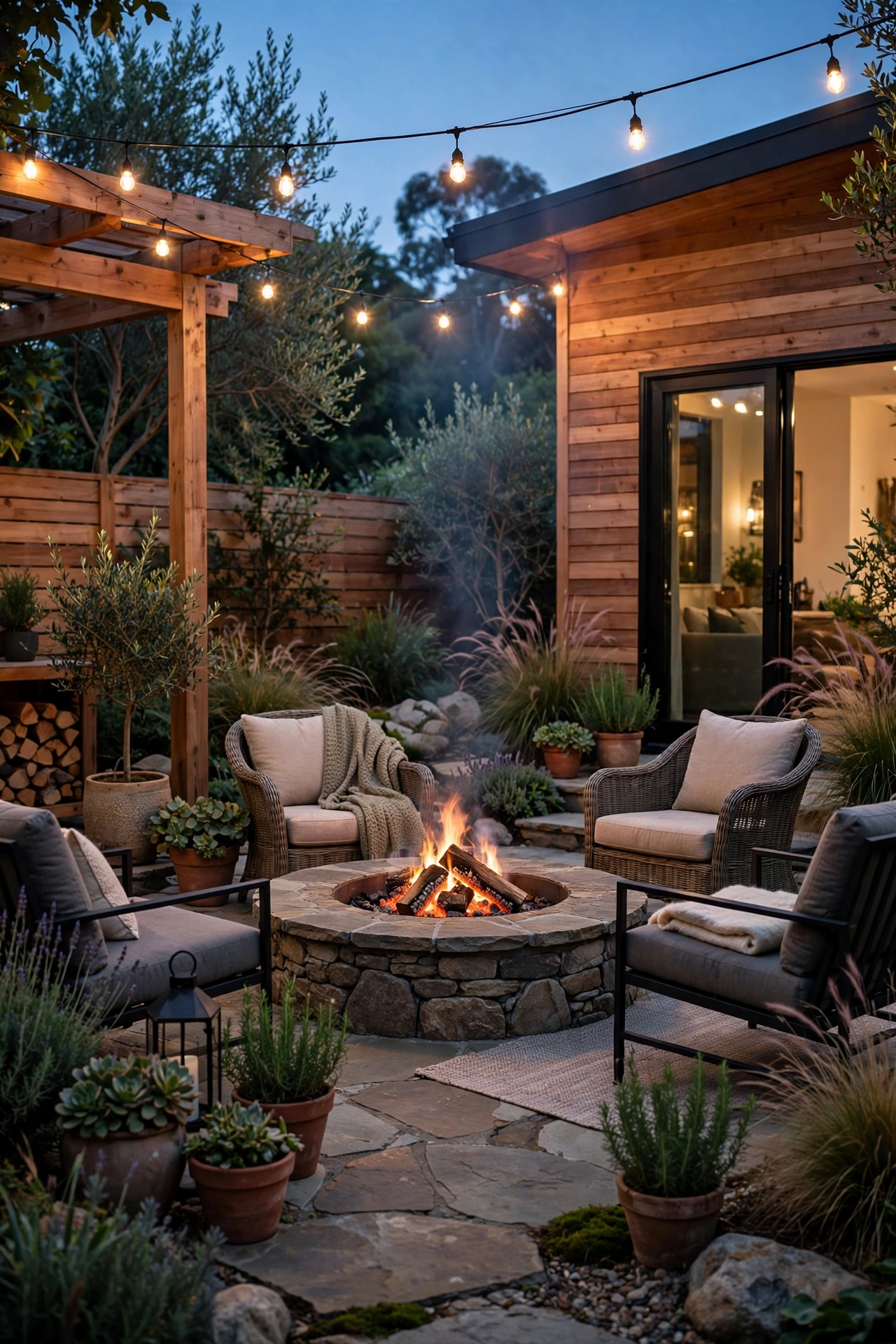 Backyard with a fire pit area