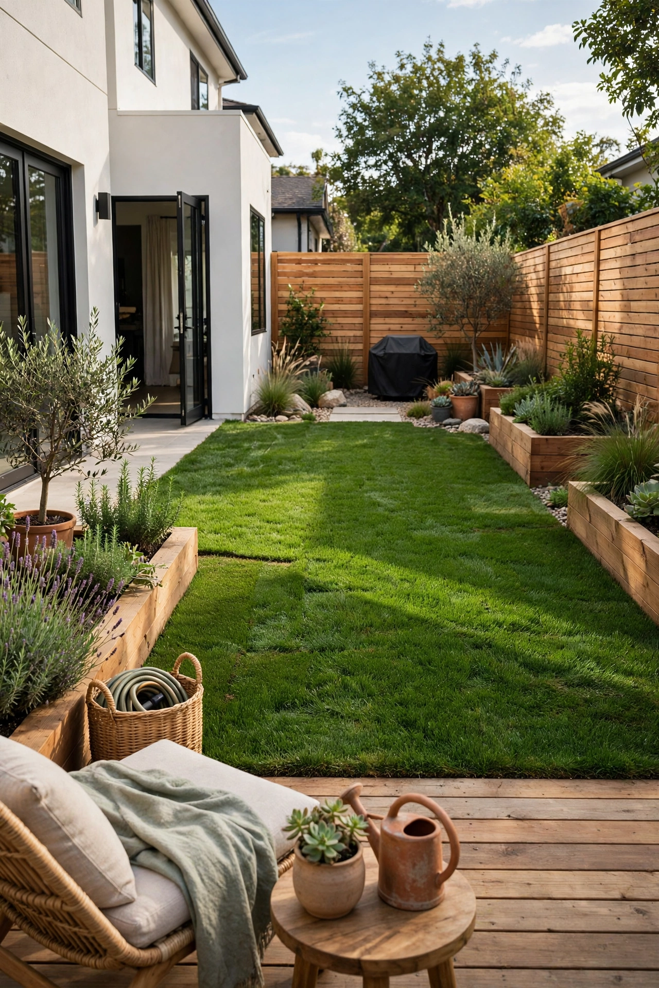 Backyard with a repaired lawn
