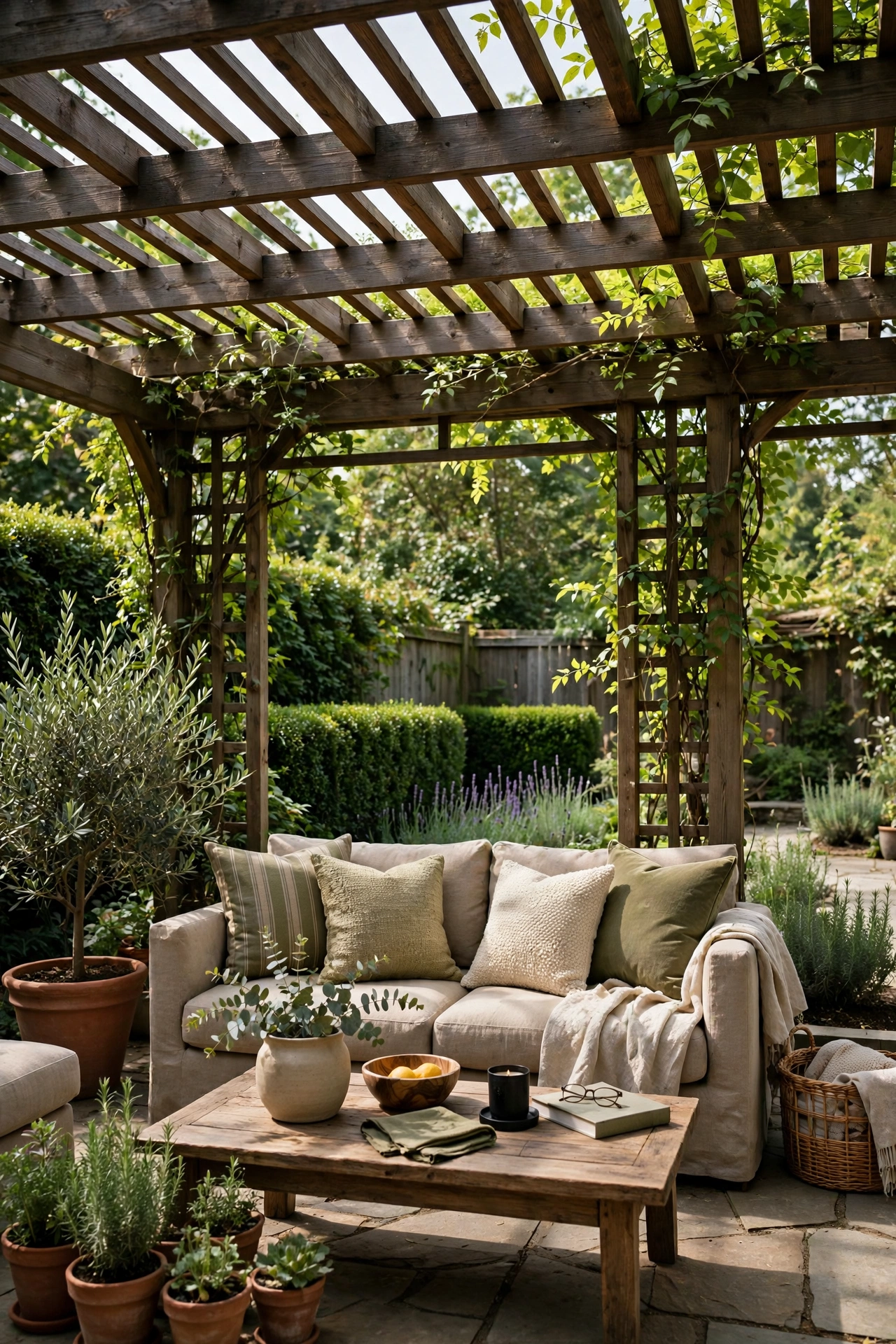 Backyard with a shade structure