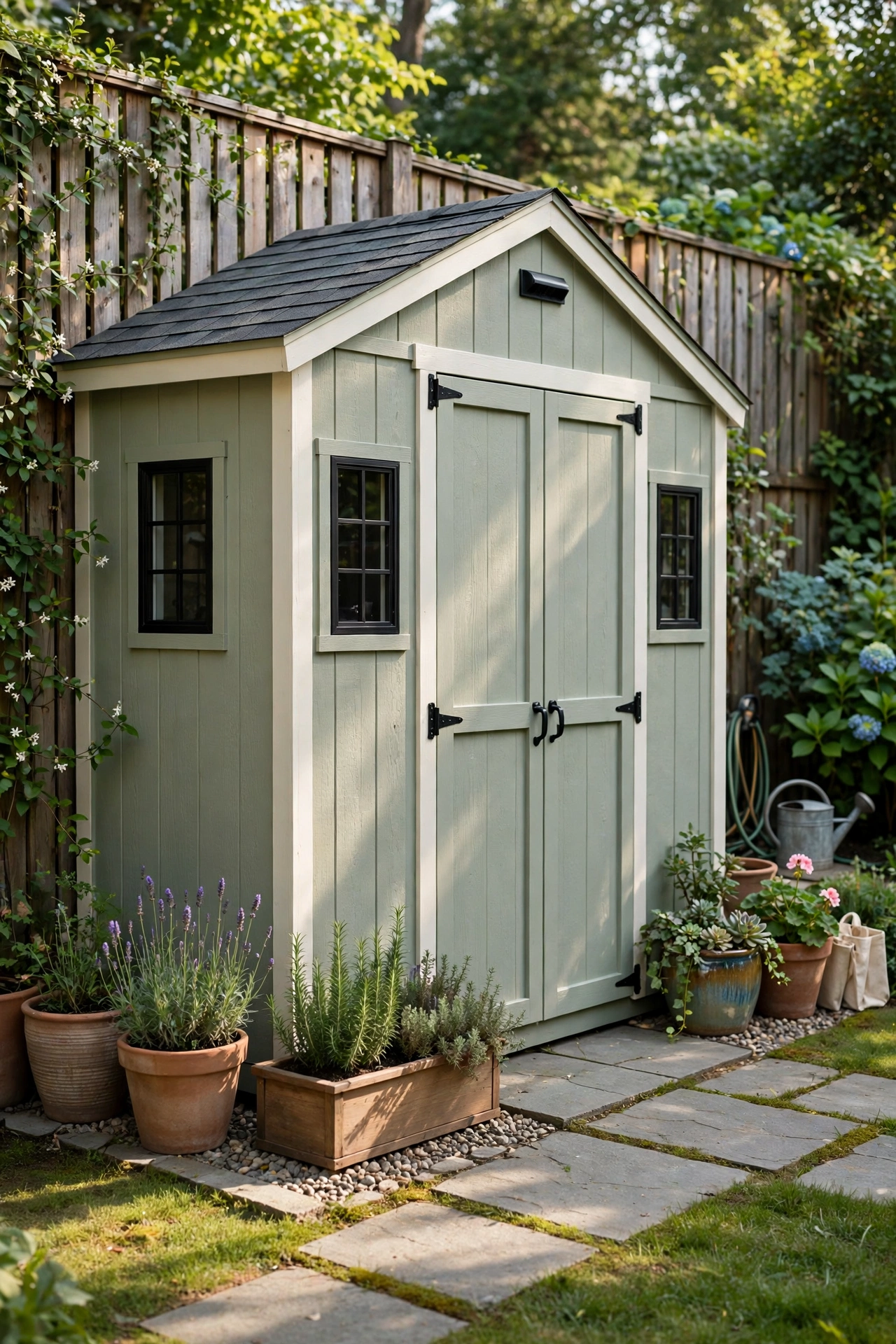 Backyard with an upgraded storage shed