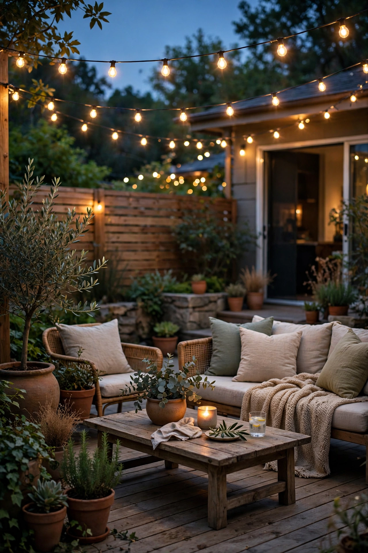Backyard with string lighting