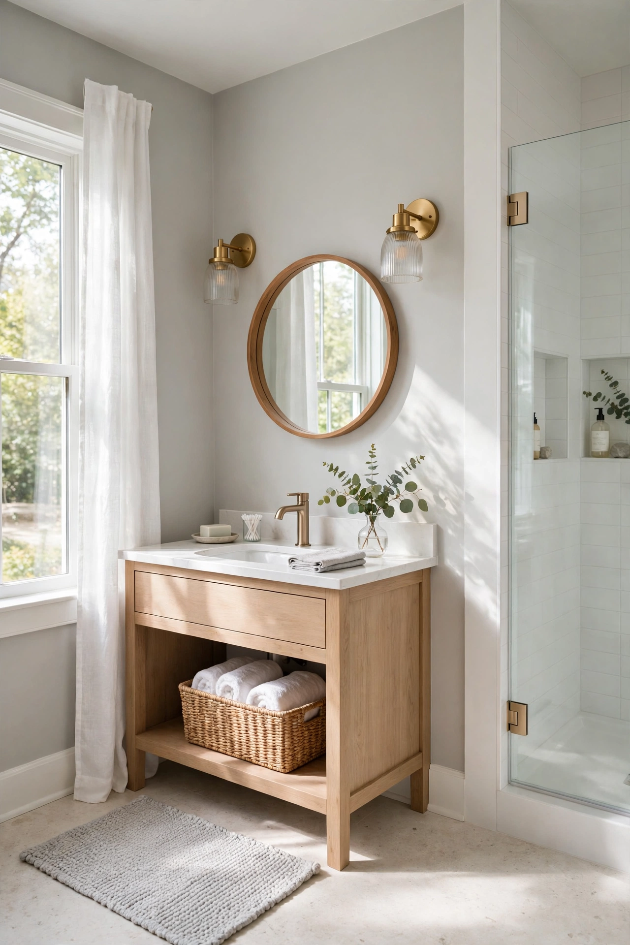 Bathroom makeover with fresh paint in a light color