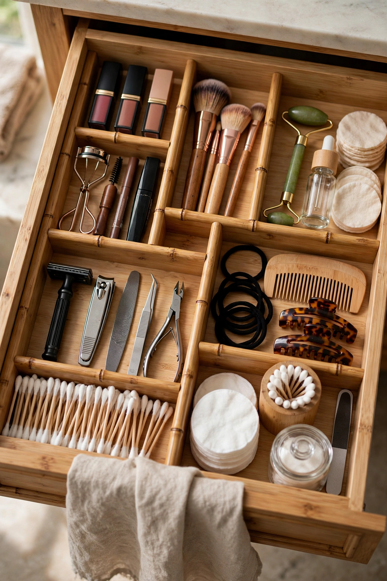 Bathroom organization with drawer dividers
