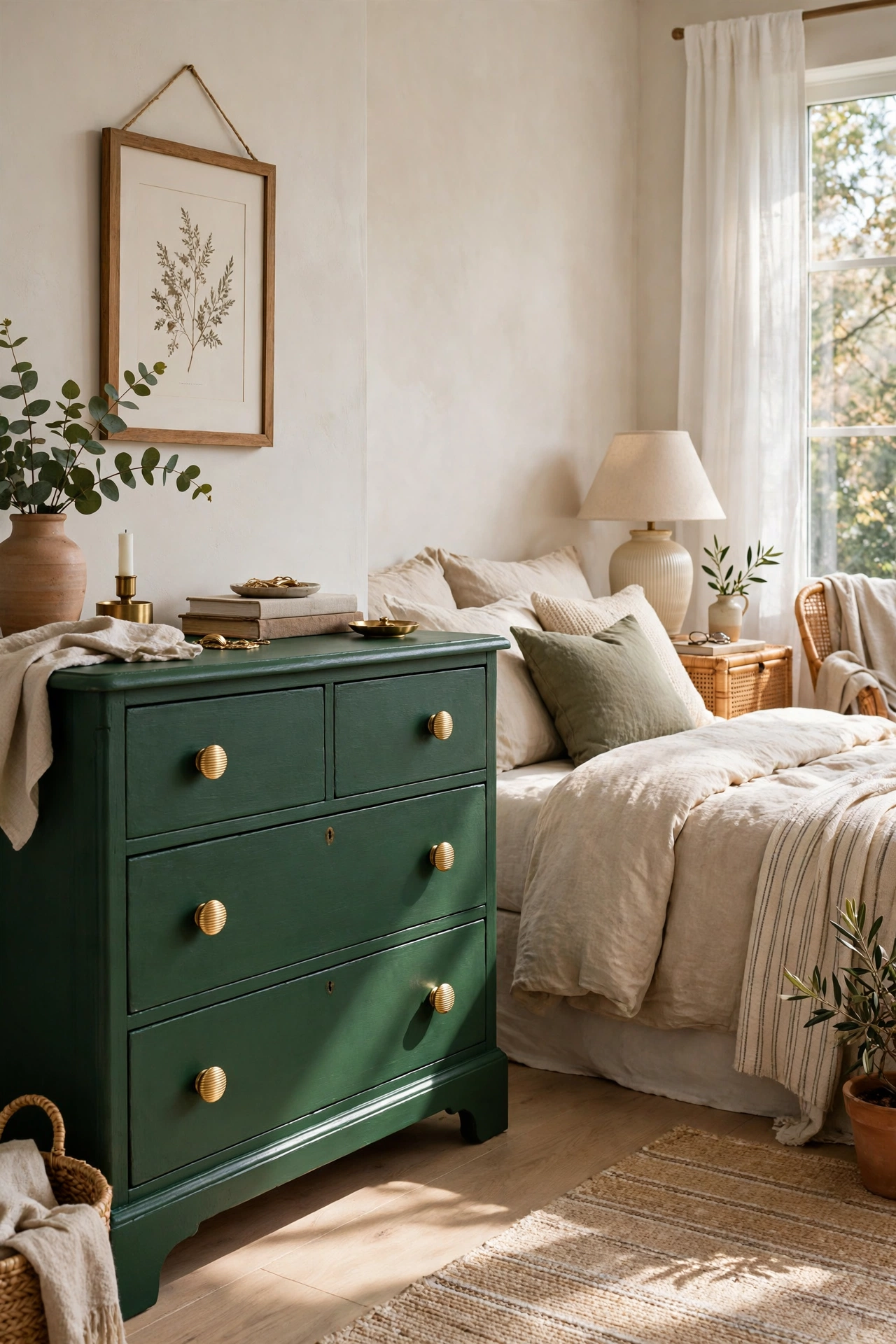Bedroom makeover with a painted old piece of furniture