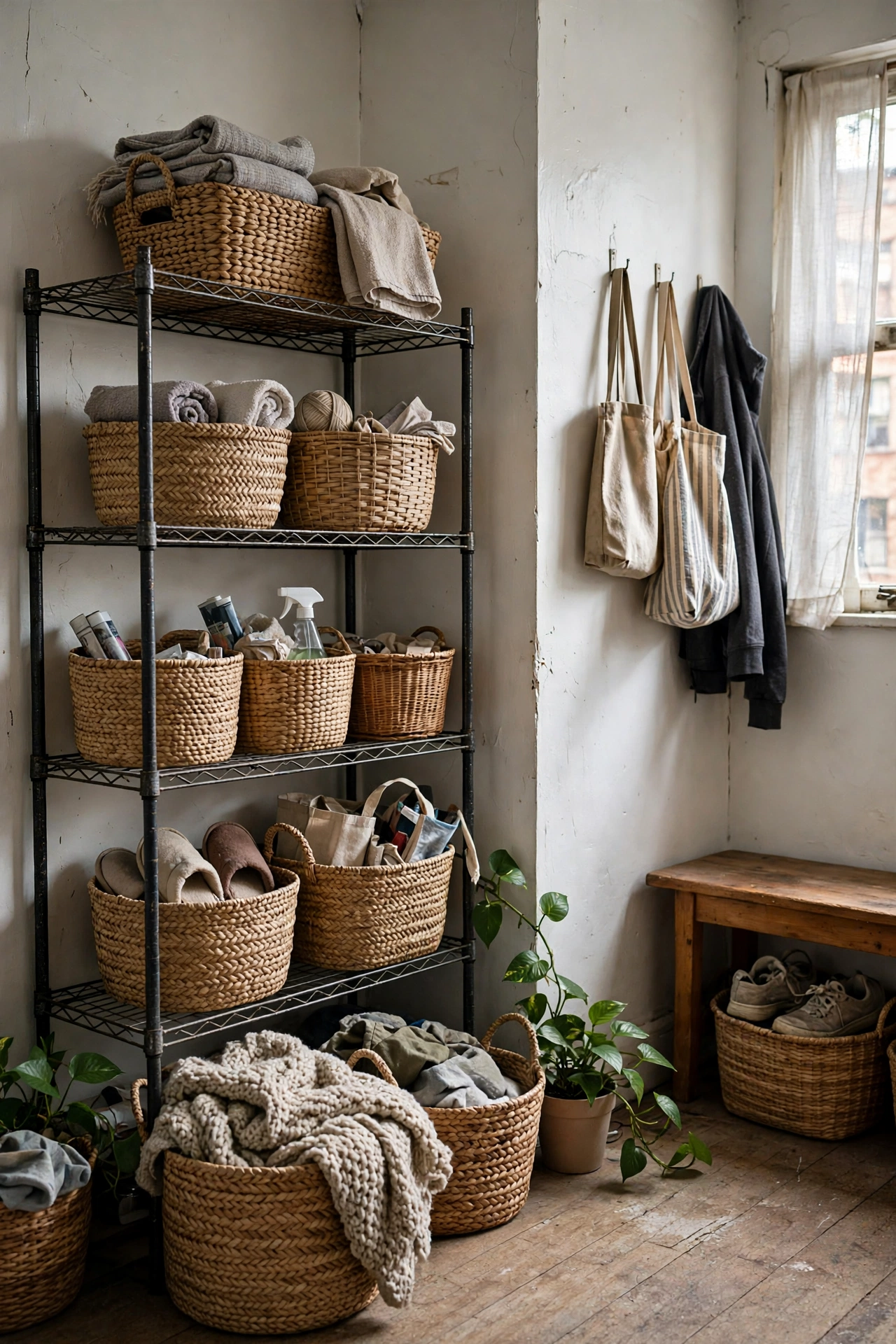 Budget apartment with baskets