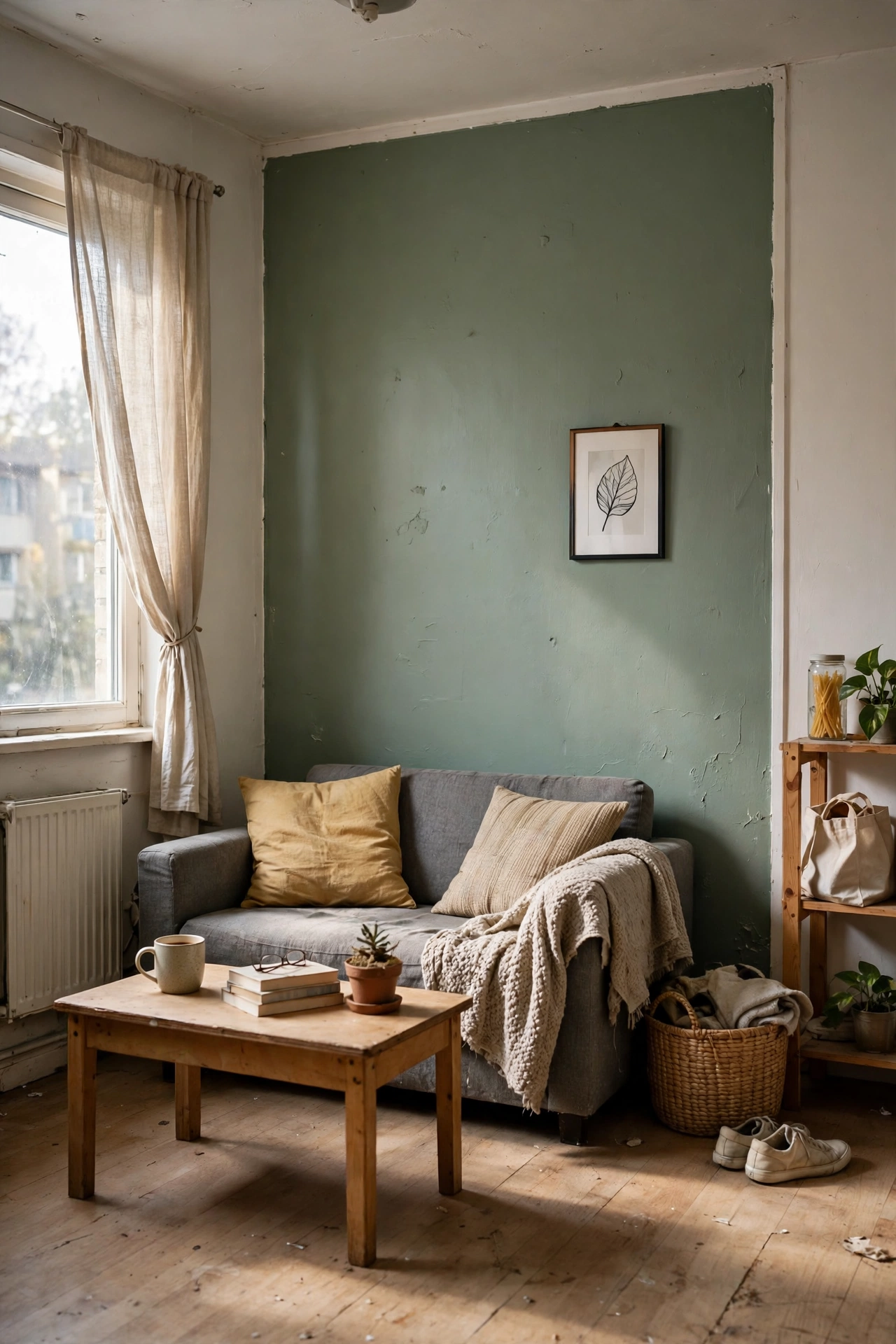 Budget apartment with a painted wall