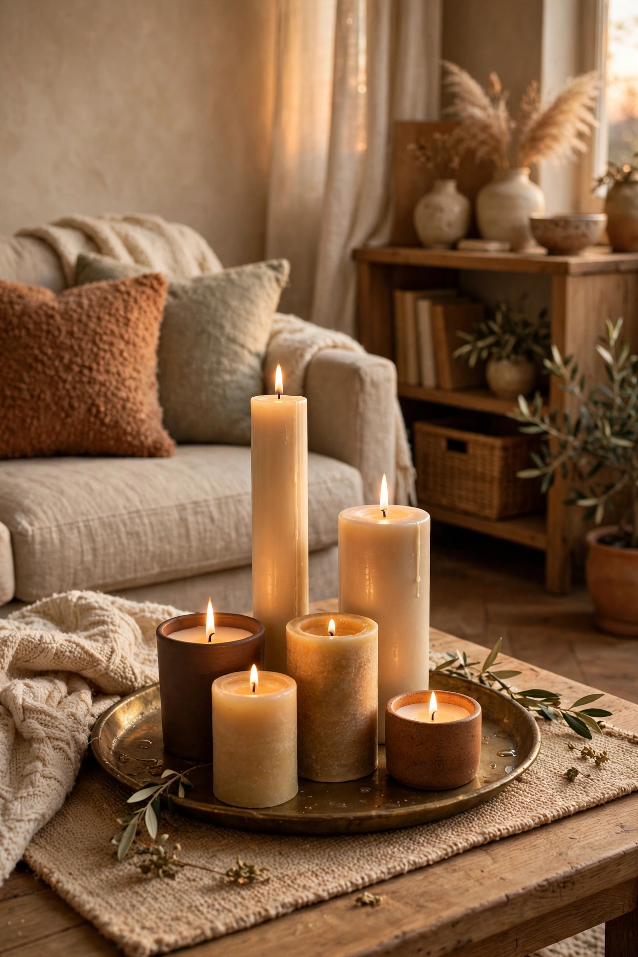 Cozy living room with scented candles
