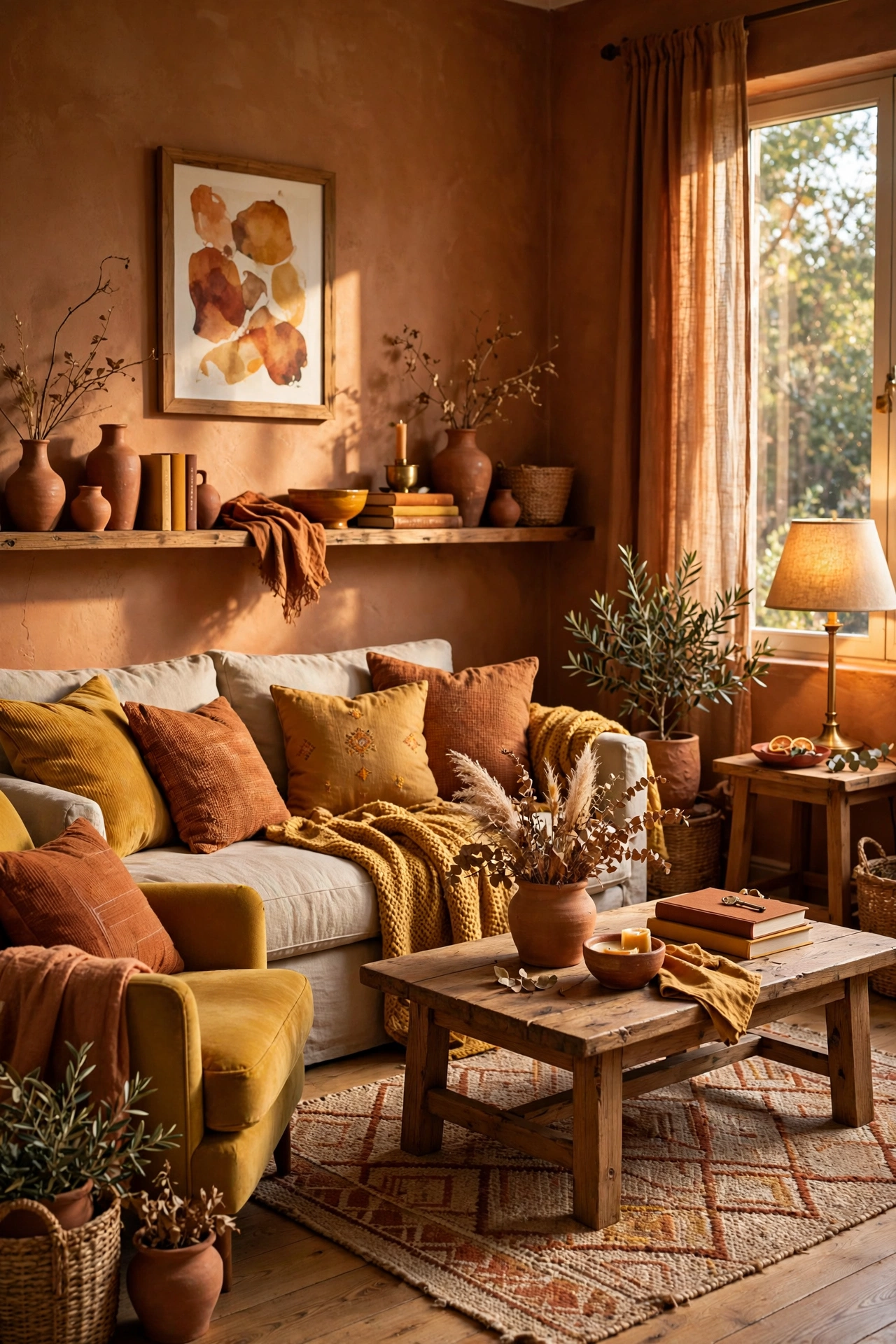 Cozy living room with a warm color palette