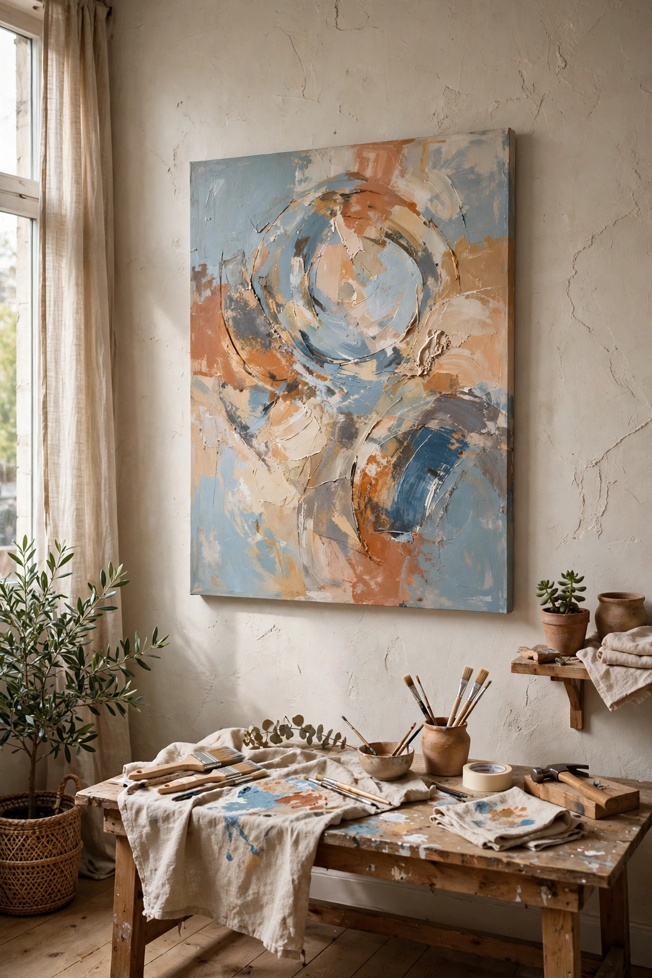 DIY apartment with painted canvas art