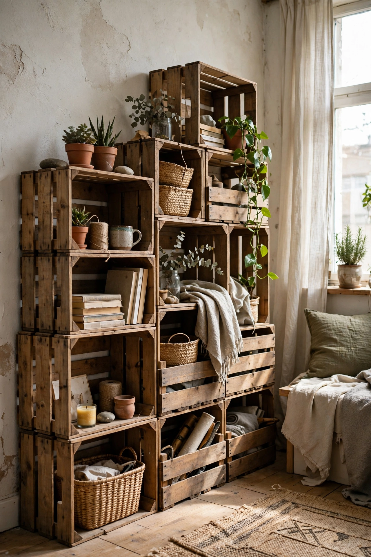 DIY apartment with repurposed crates