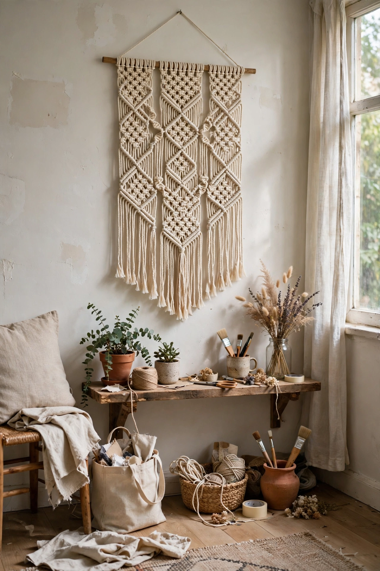 DIY apartment with a macrame hanging