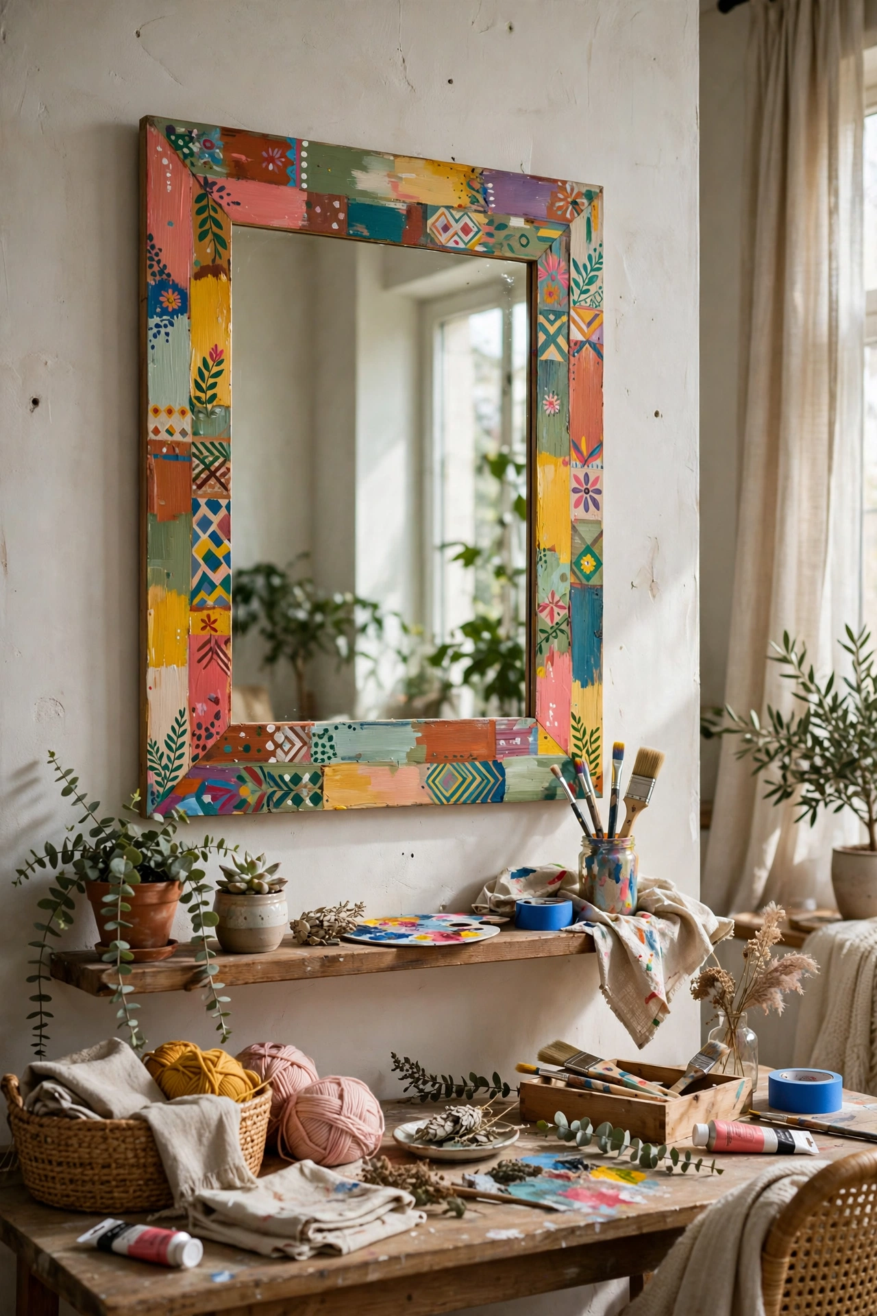 DIY apartment with a painted mirror frame