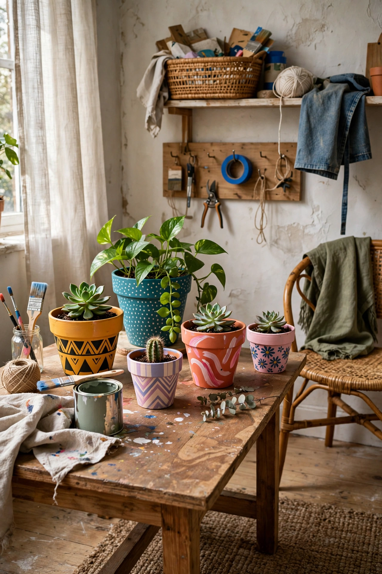 DIY apartment with painted plant pots