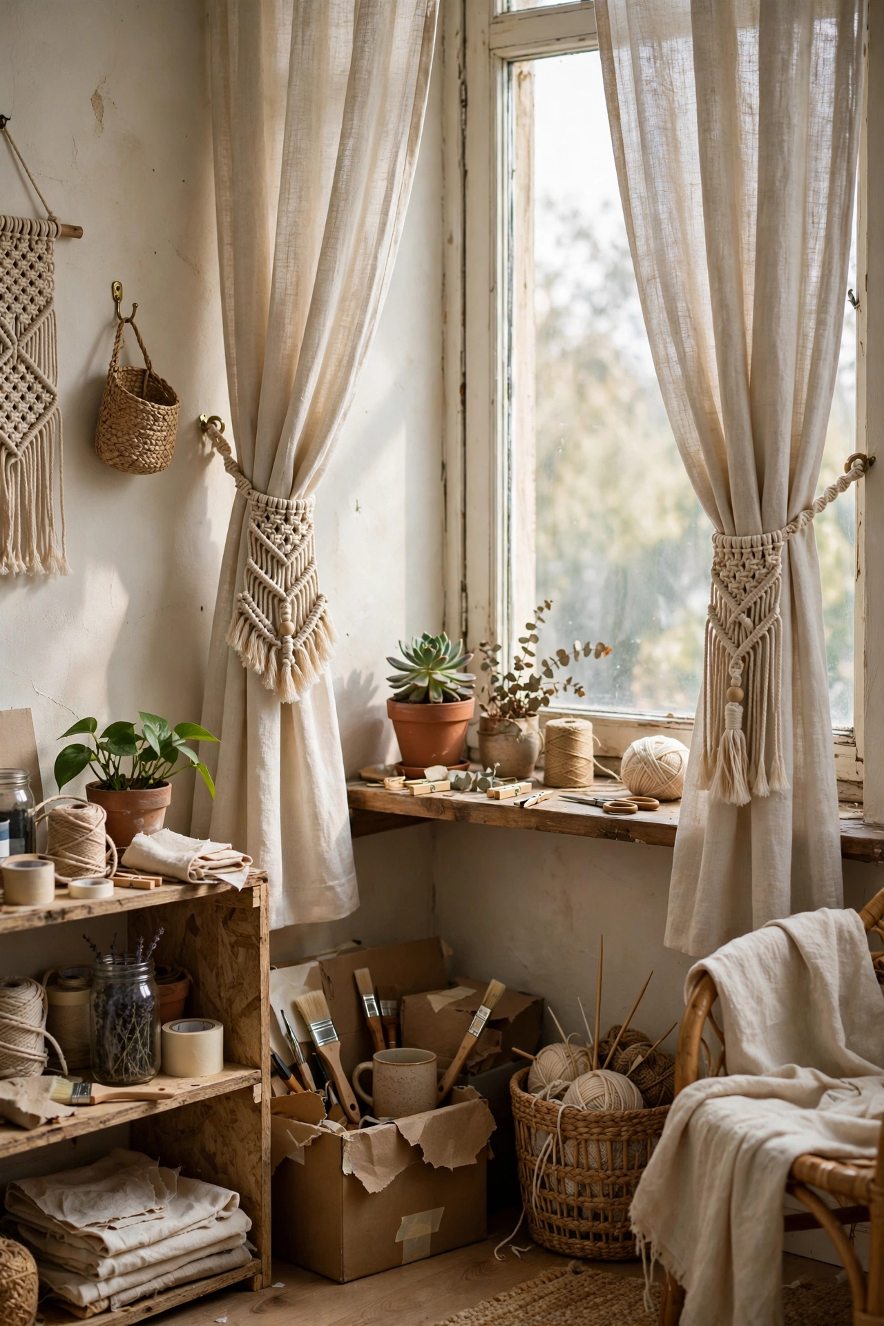 DIY apartment with curtain tiebacks
