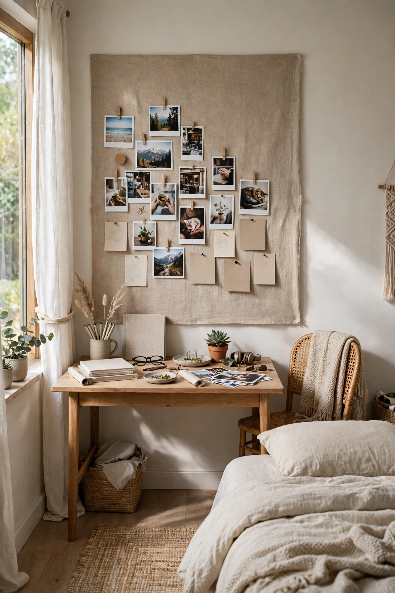 DIY bedroom with a corkboard memo wall