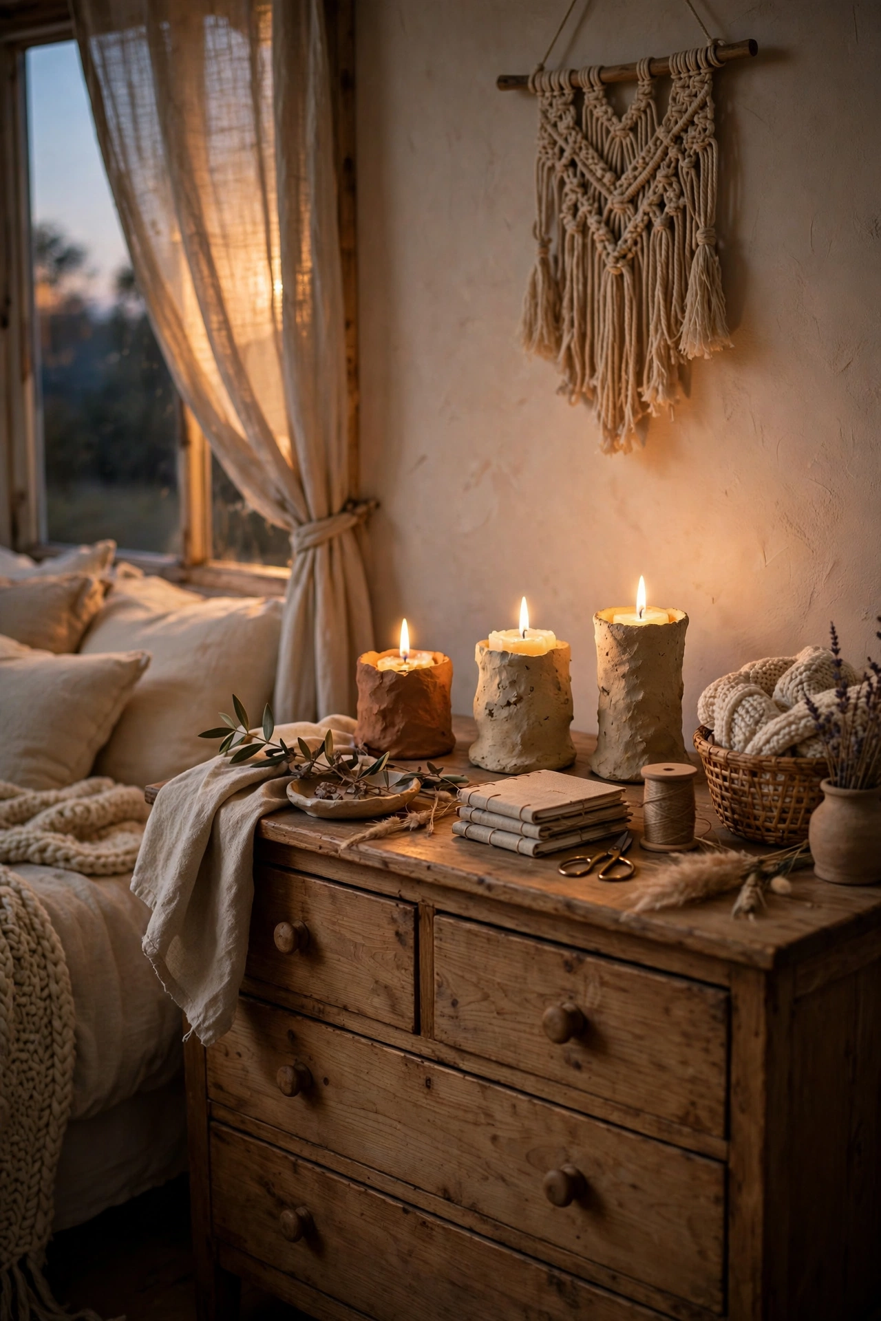 DIY bedroom with handmade candle holders