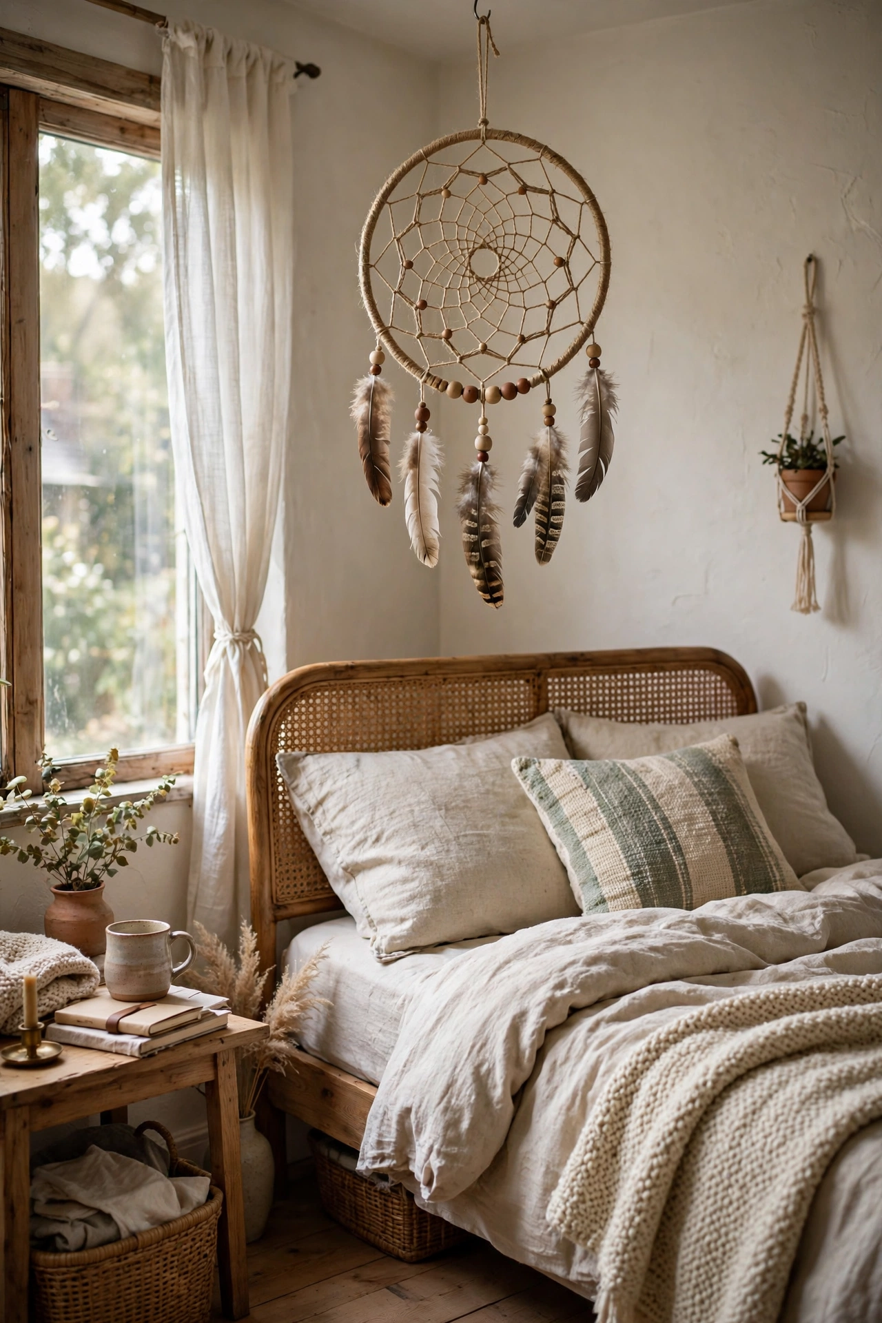 DIY bedroom with a handmade dreamcatcher