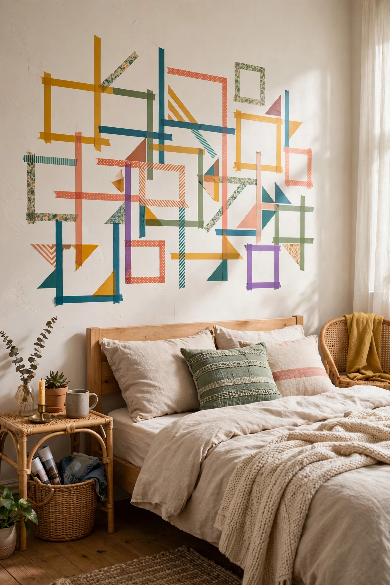 DIY bedroom with washi tape wall art