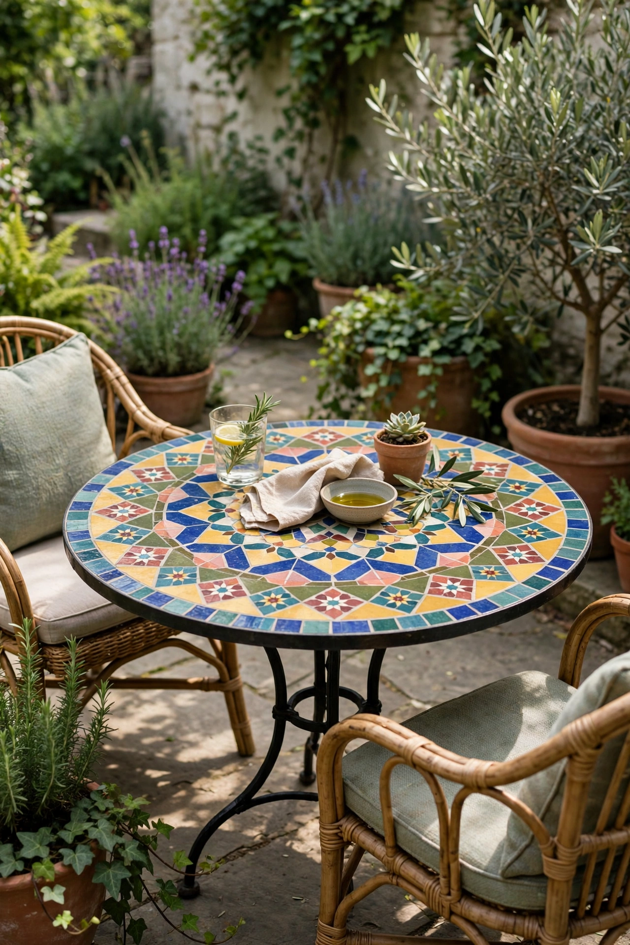Garden with a mosaic table