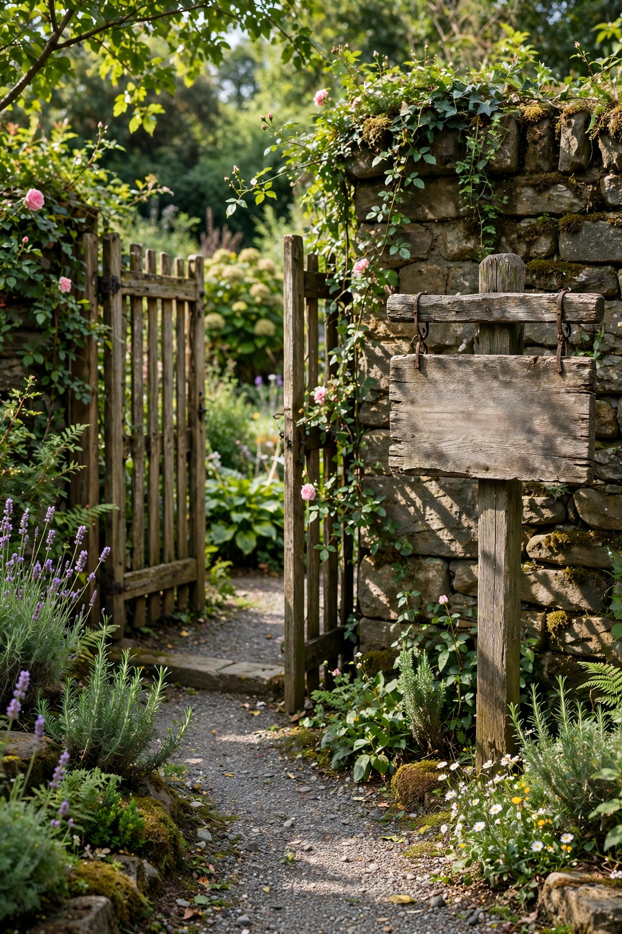 Garden with a garden sign board