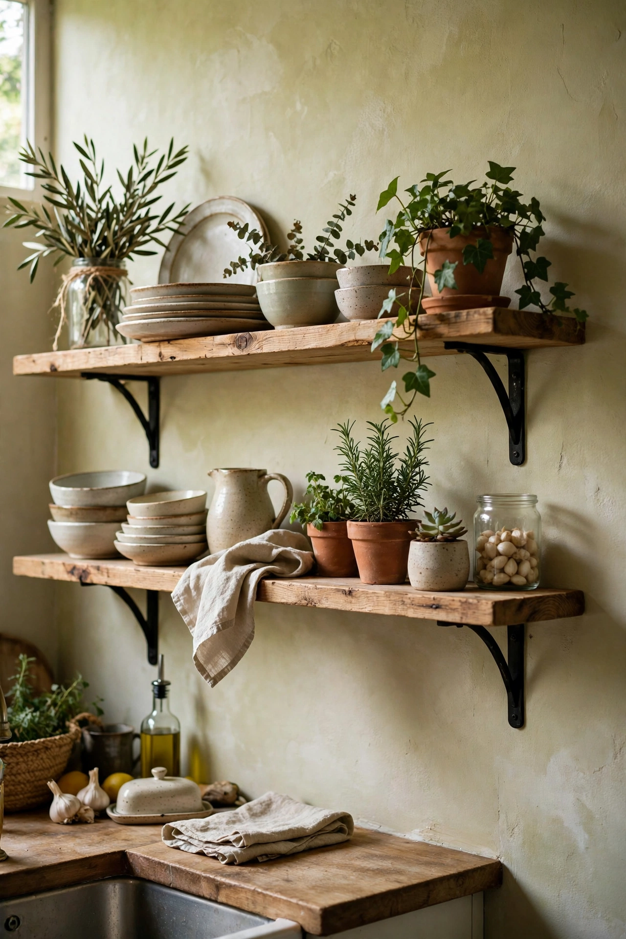 Kitchen with DIY open shelves