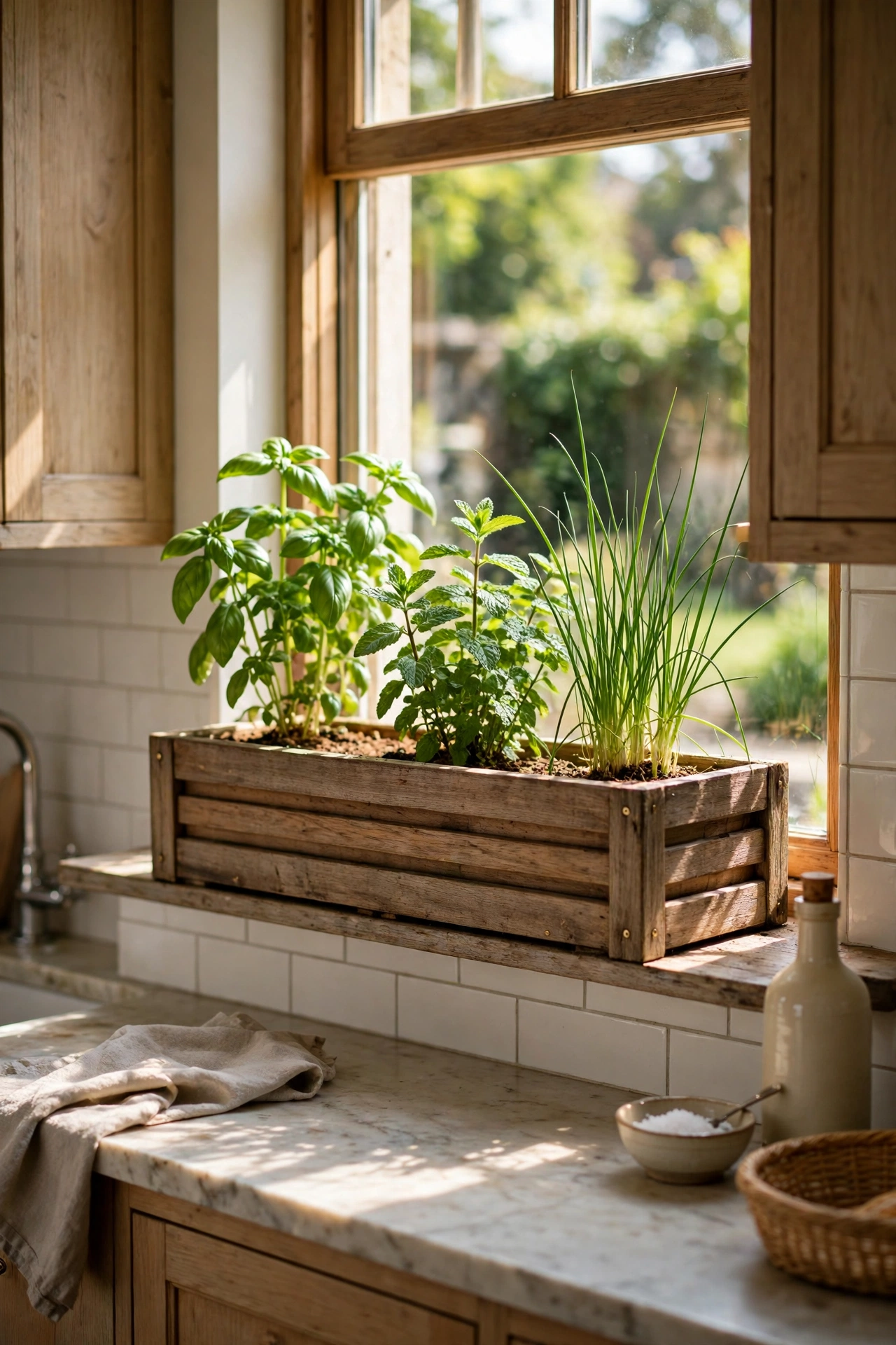 Kitchen with an herb garden window box