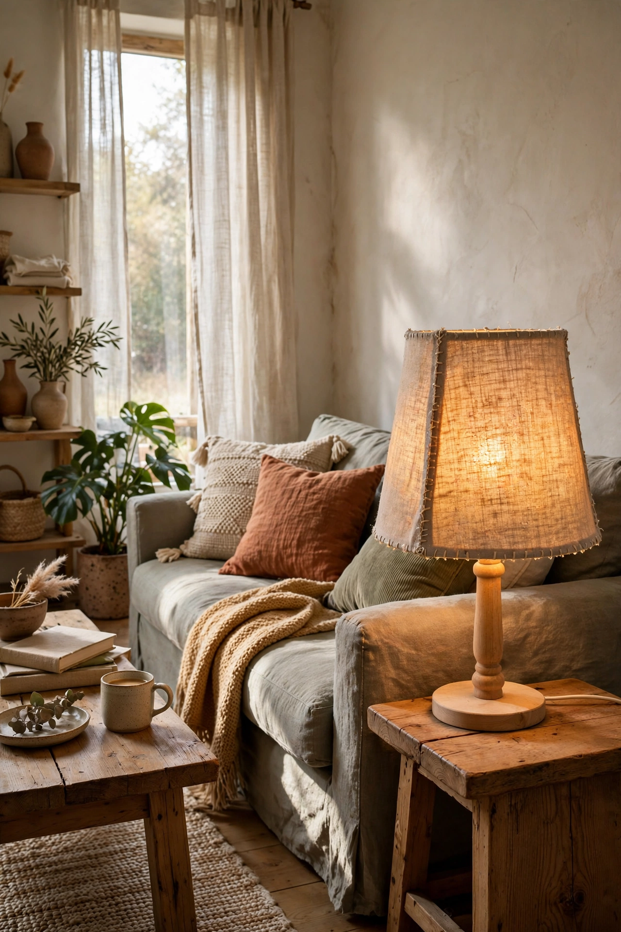 Living room with a DIY lamp shade