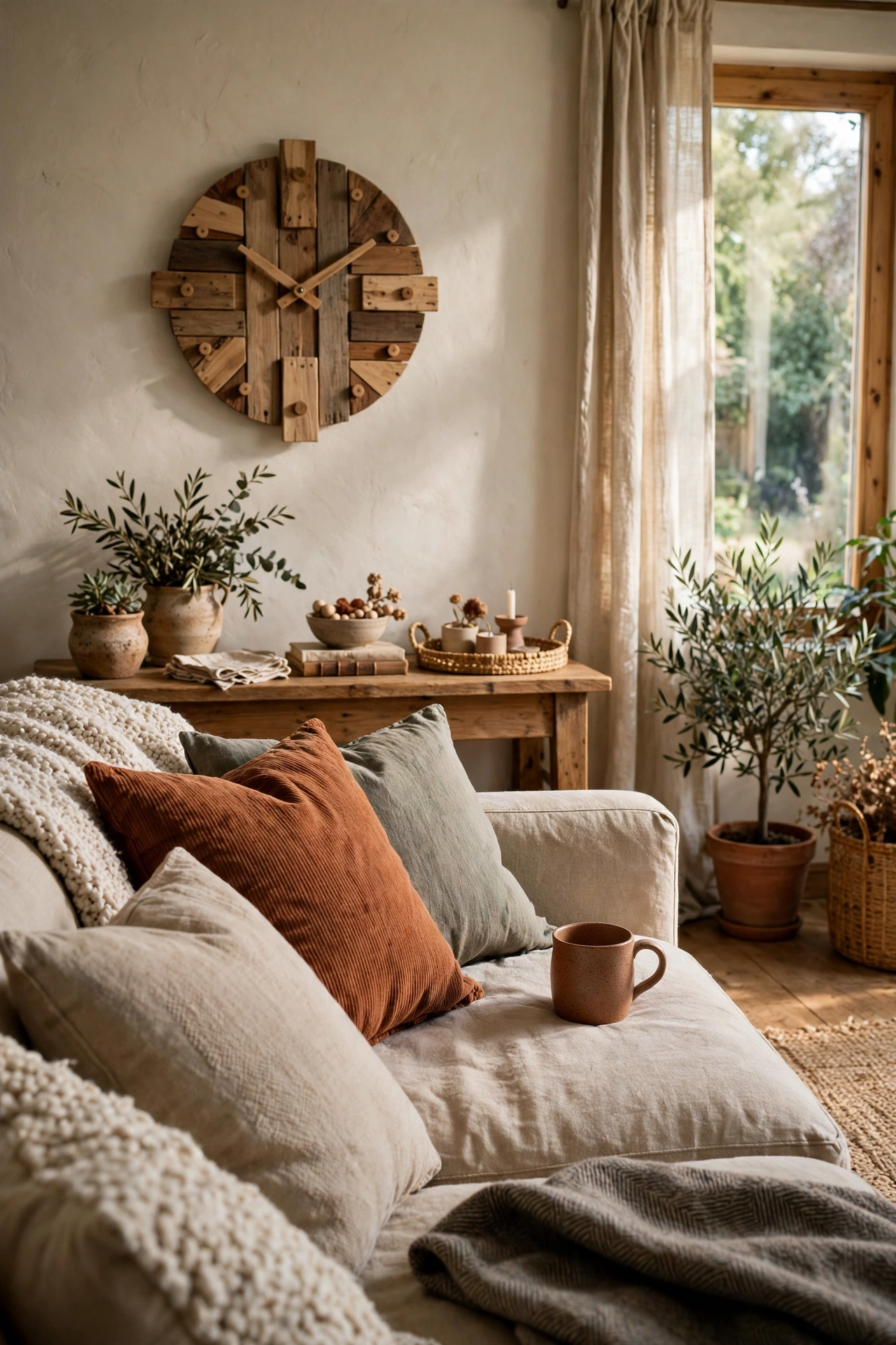 Living room with a DIY wall clock