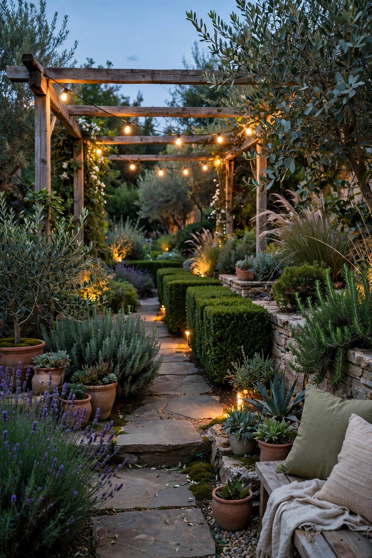 Garden with outdoor lighting