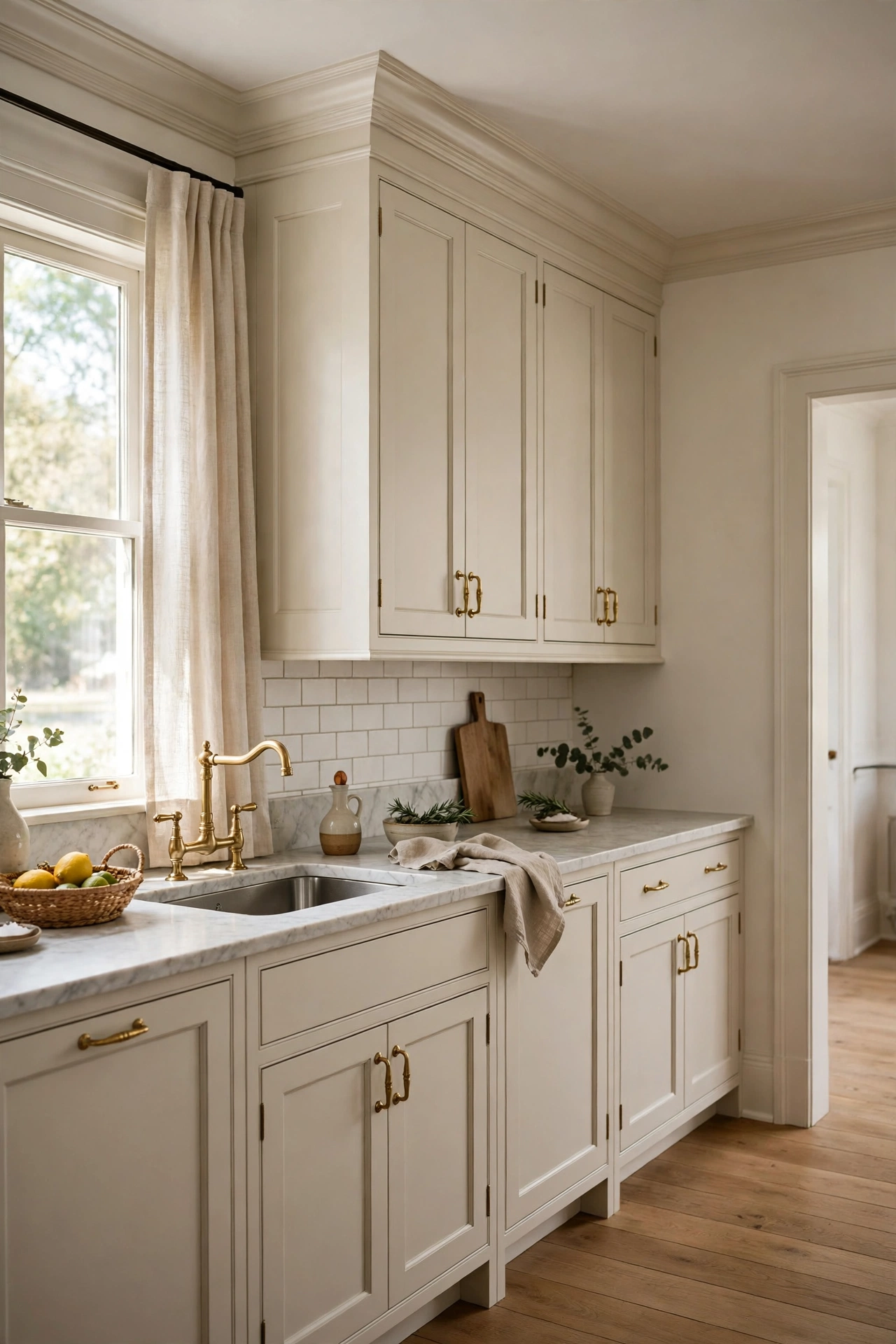 Kitchen with crown moulding
