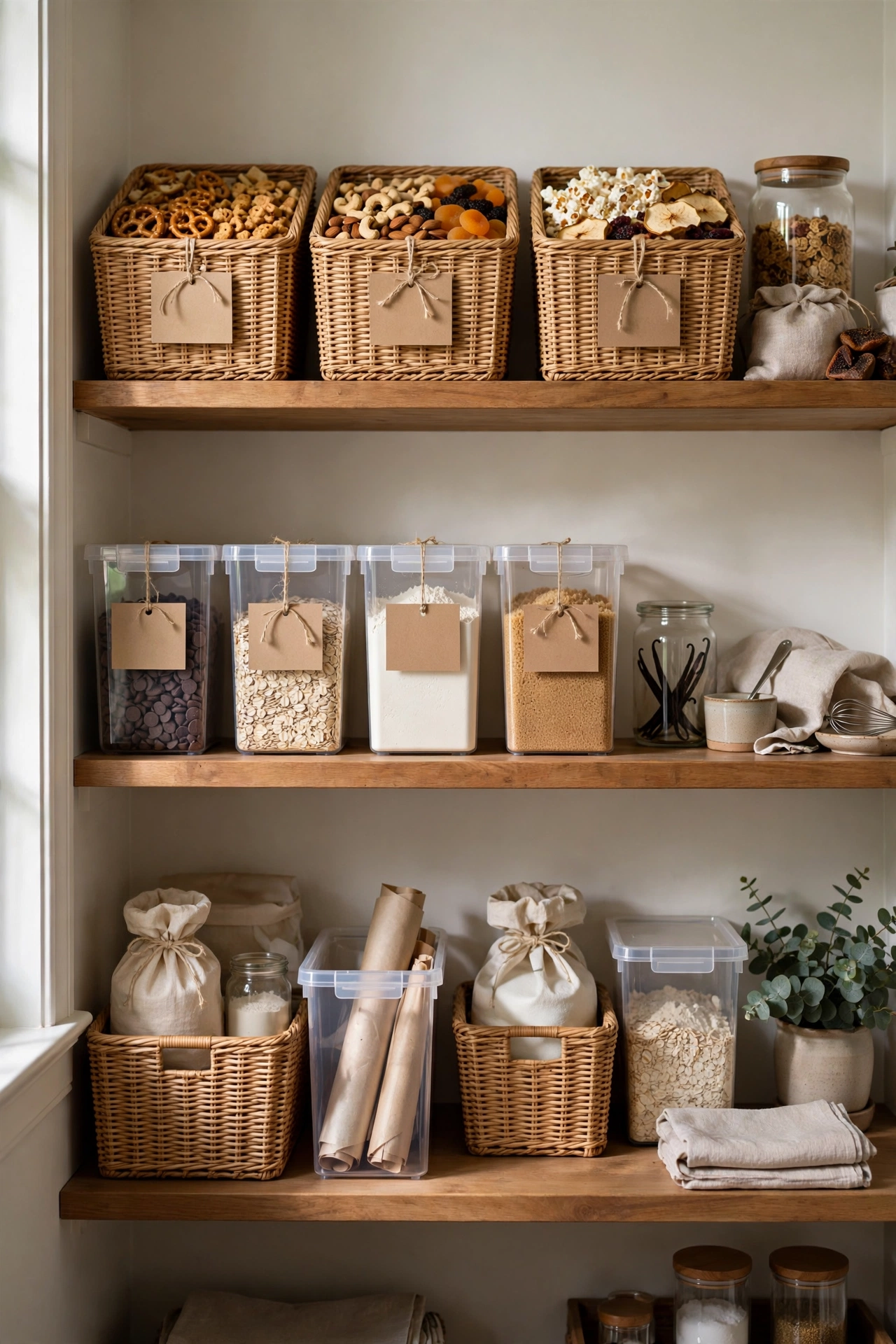 Pantry with labeled bins