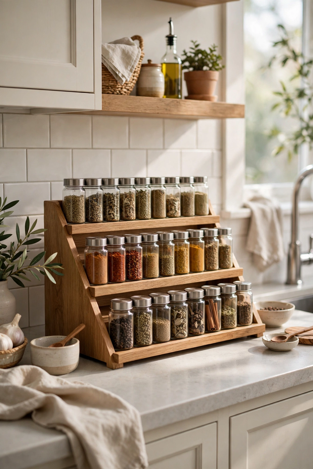Kitchen with a spice rack