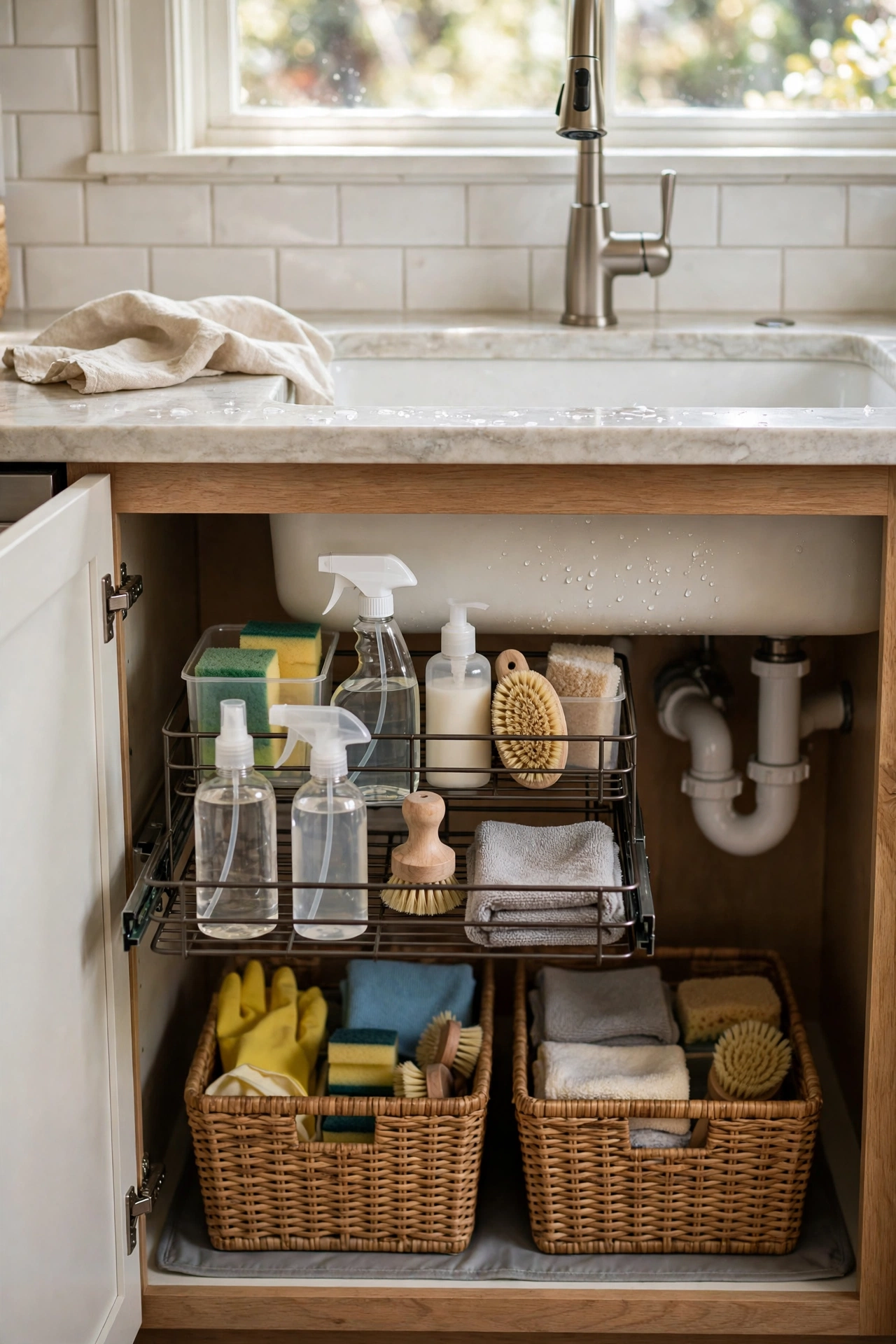 Kitchen with an under-sink organizer