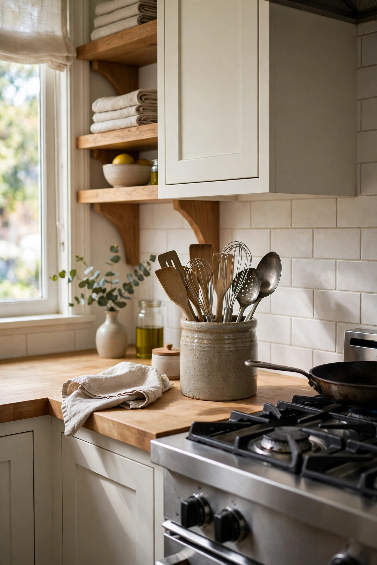 Kitchen with a utensil crock
