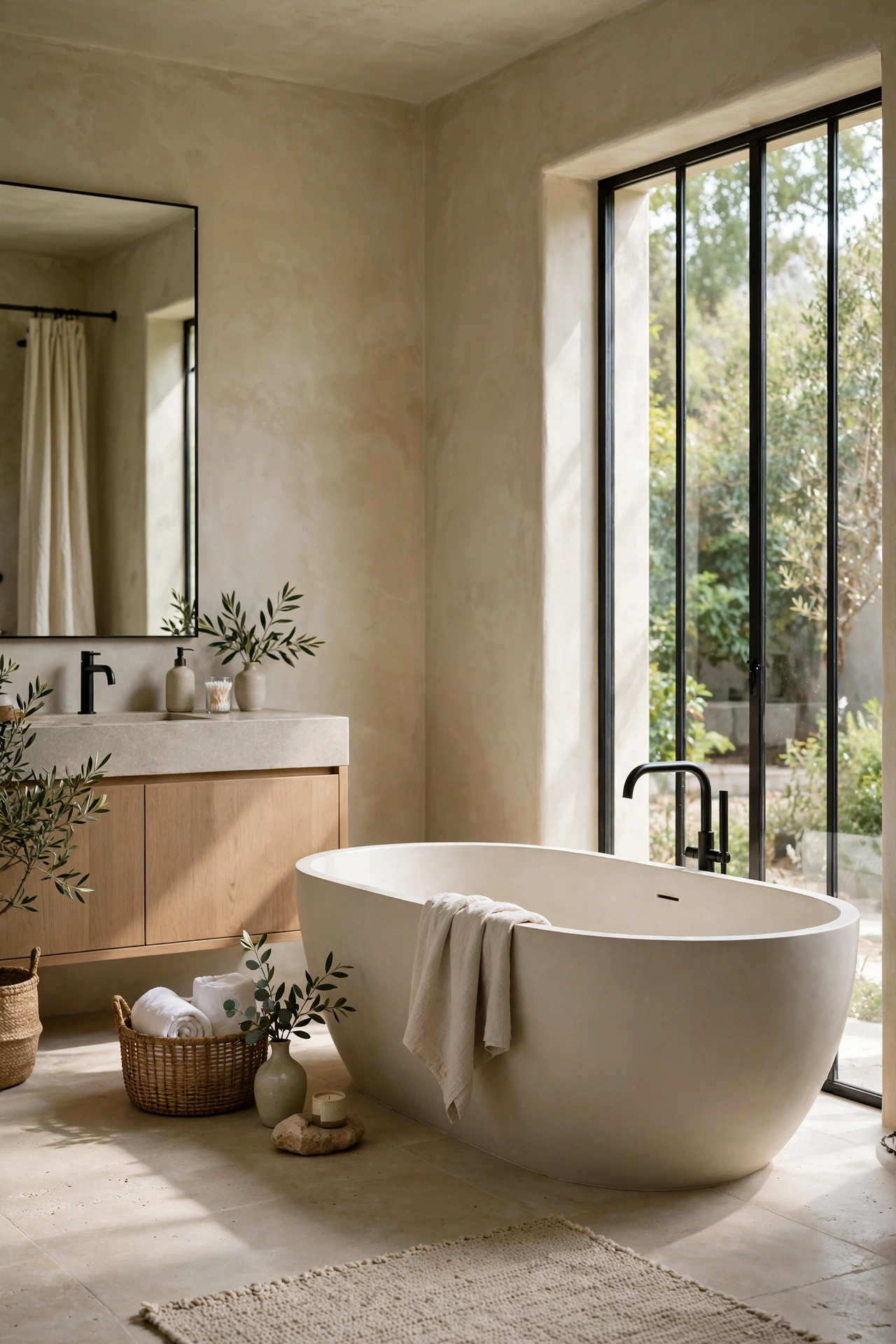 Modern bathroom with a freestanding soaking tub