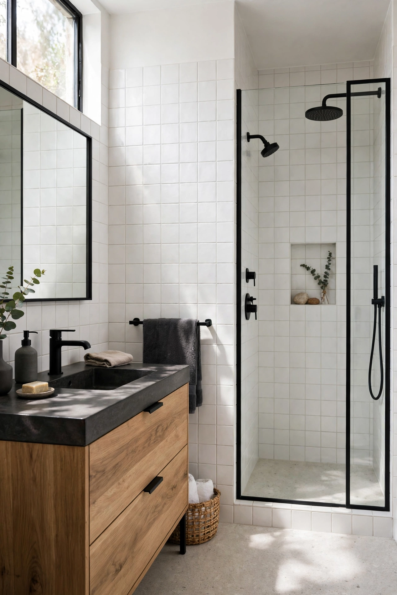 Modern bathroom with matte black fixtures