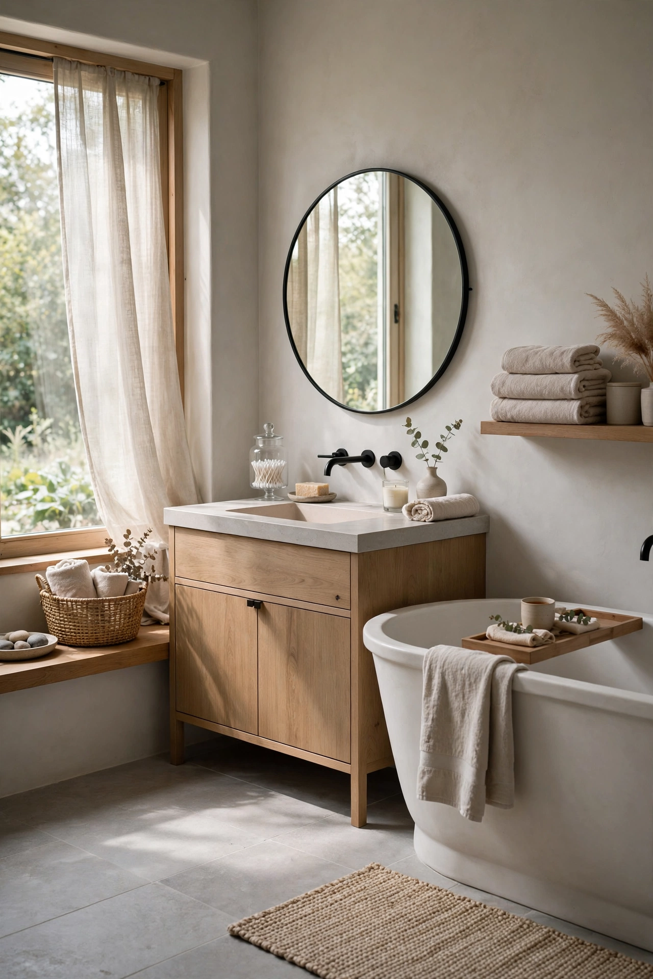 Modern bathroom with a neutral spa palette