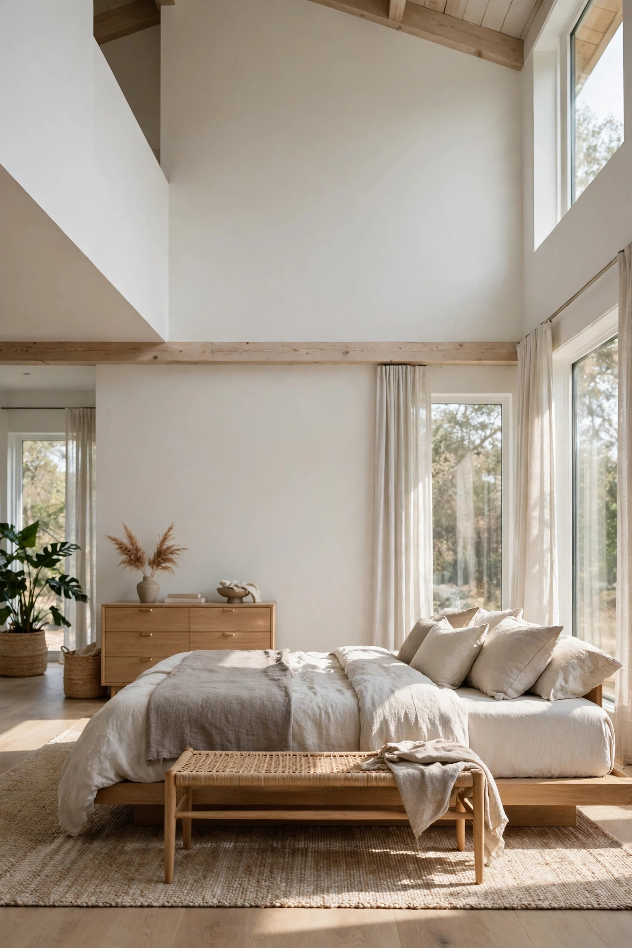 Modern bedroom with low-profile furniture for open space