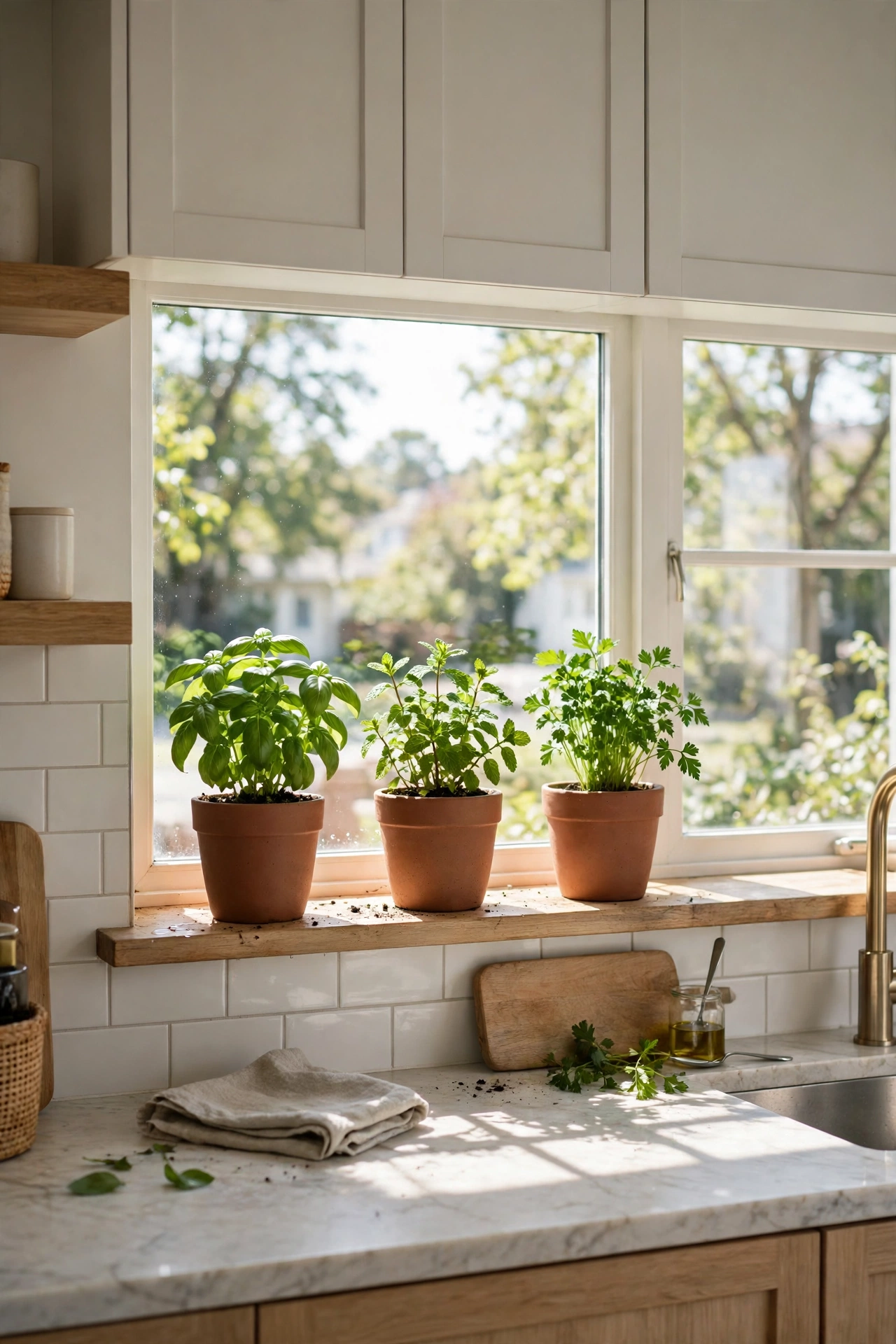 Modern kitchen with an indoor herb garden