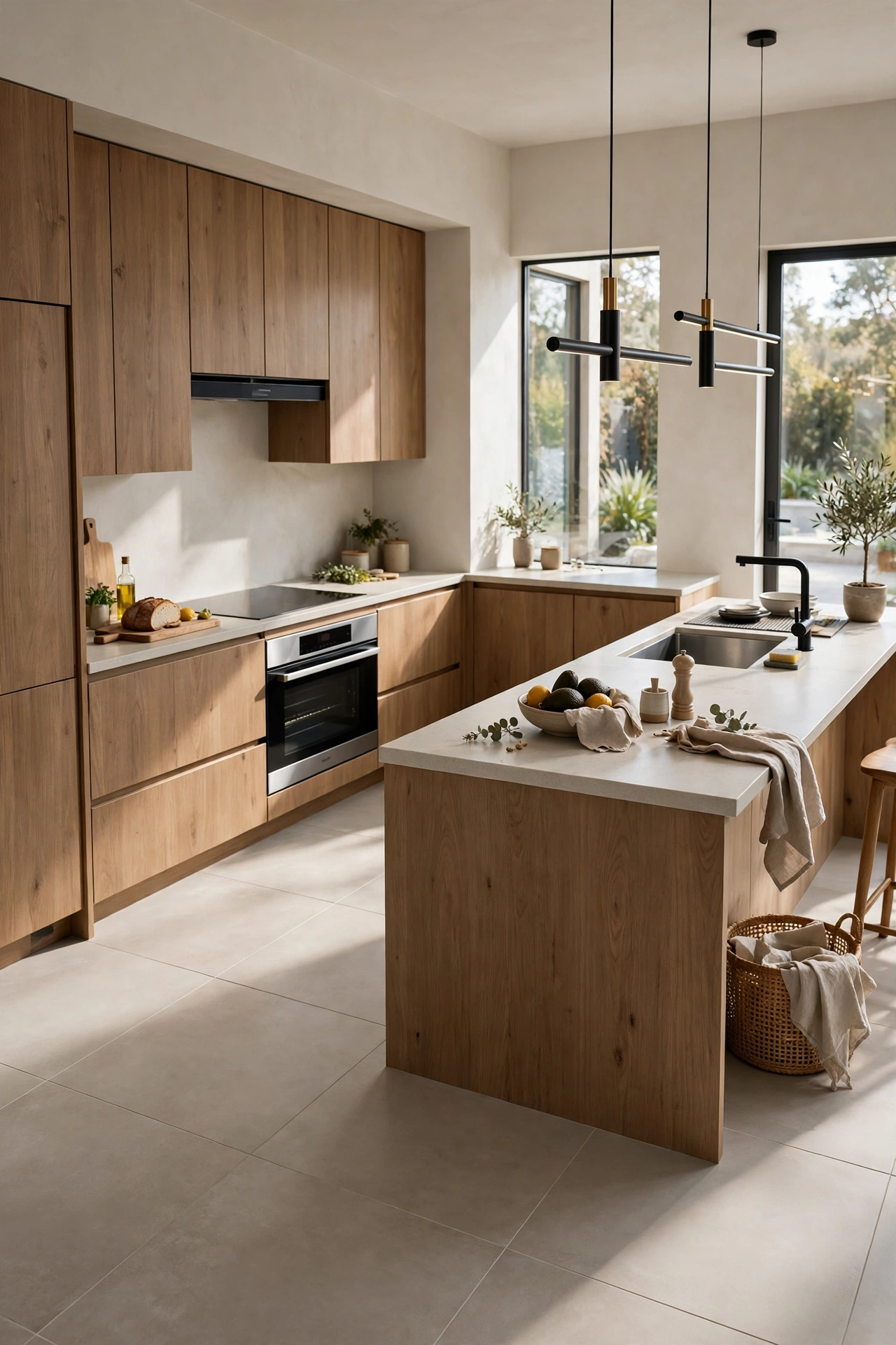 Modern kitchen with large format tiles