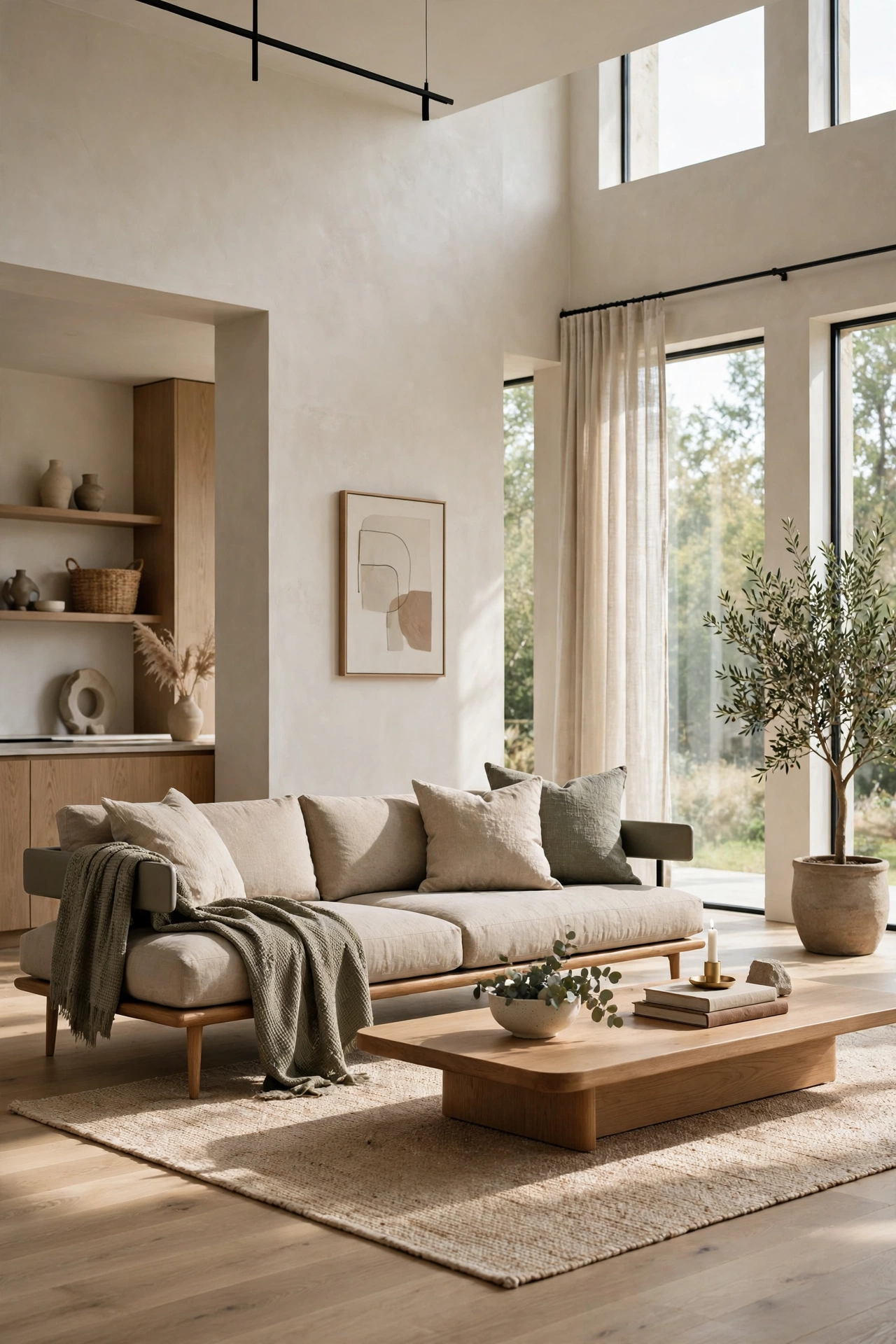 Modern living room with a low-profile sofa
