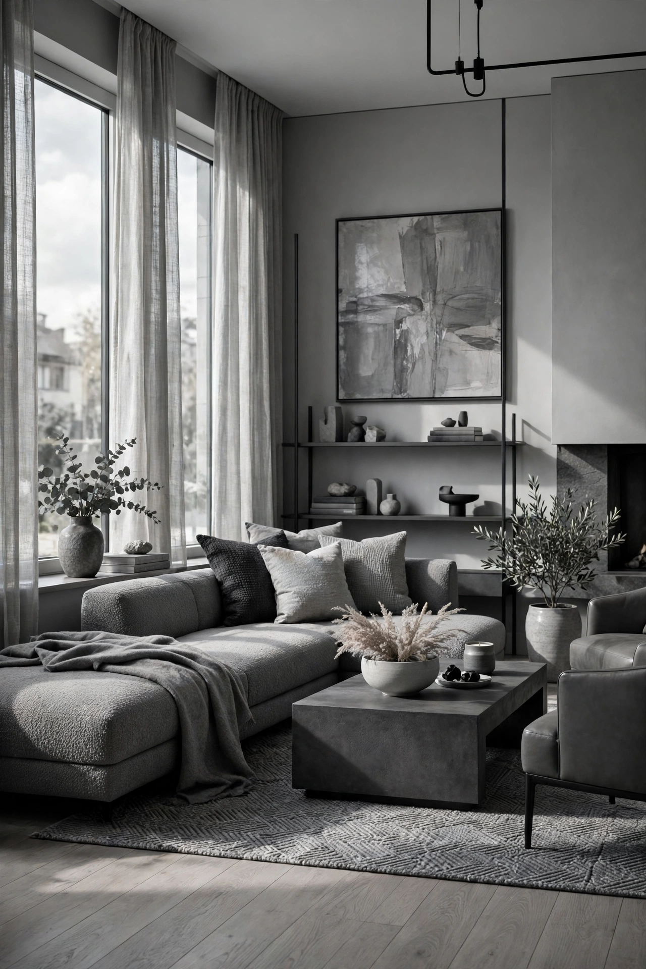 Modern living room with a monochrome scheme