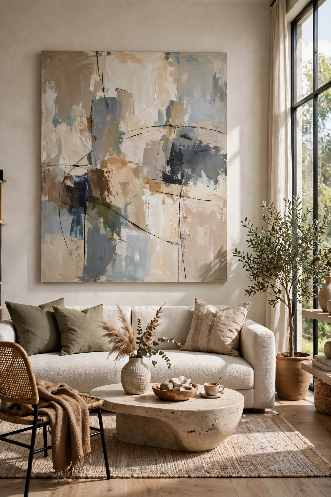 Modern living room with statement art