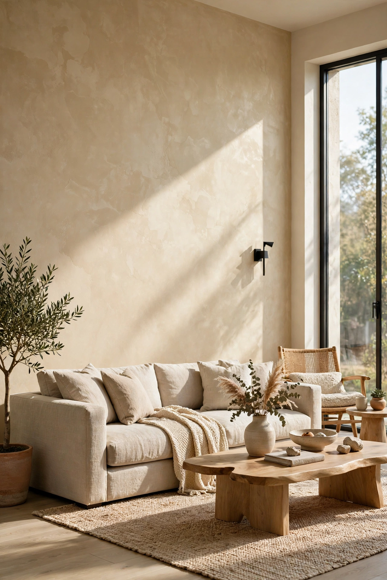 Modern living room with textured walls