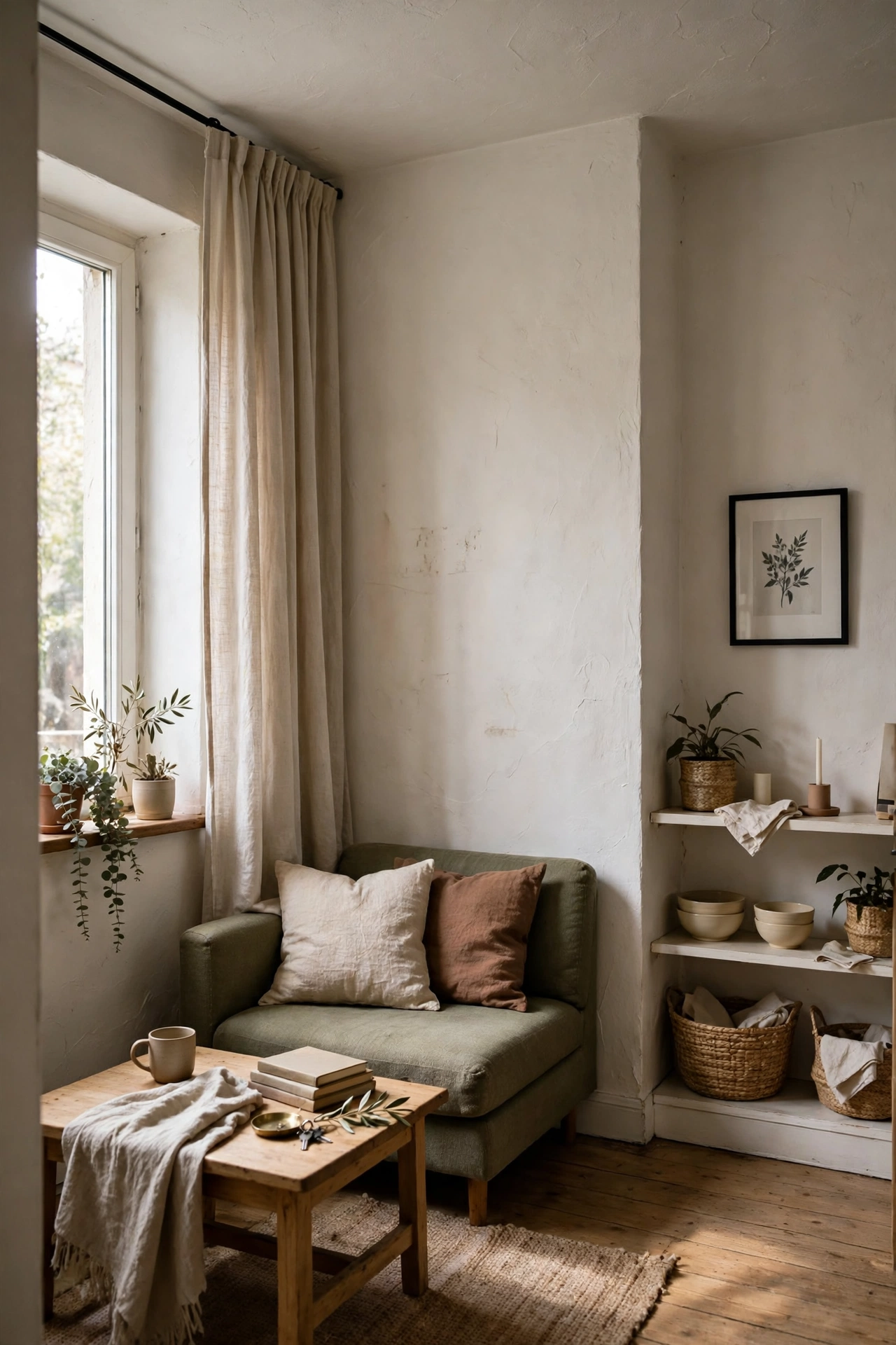 Small apartment with high curtains