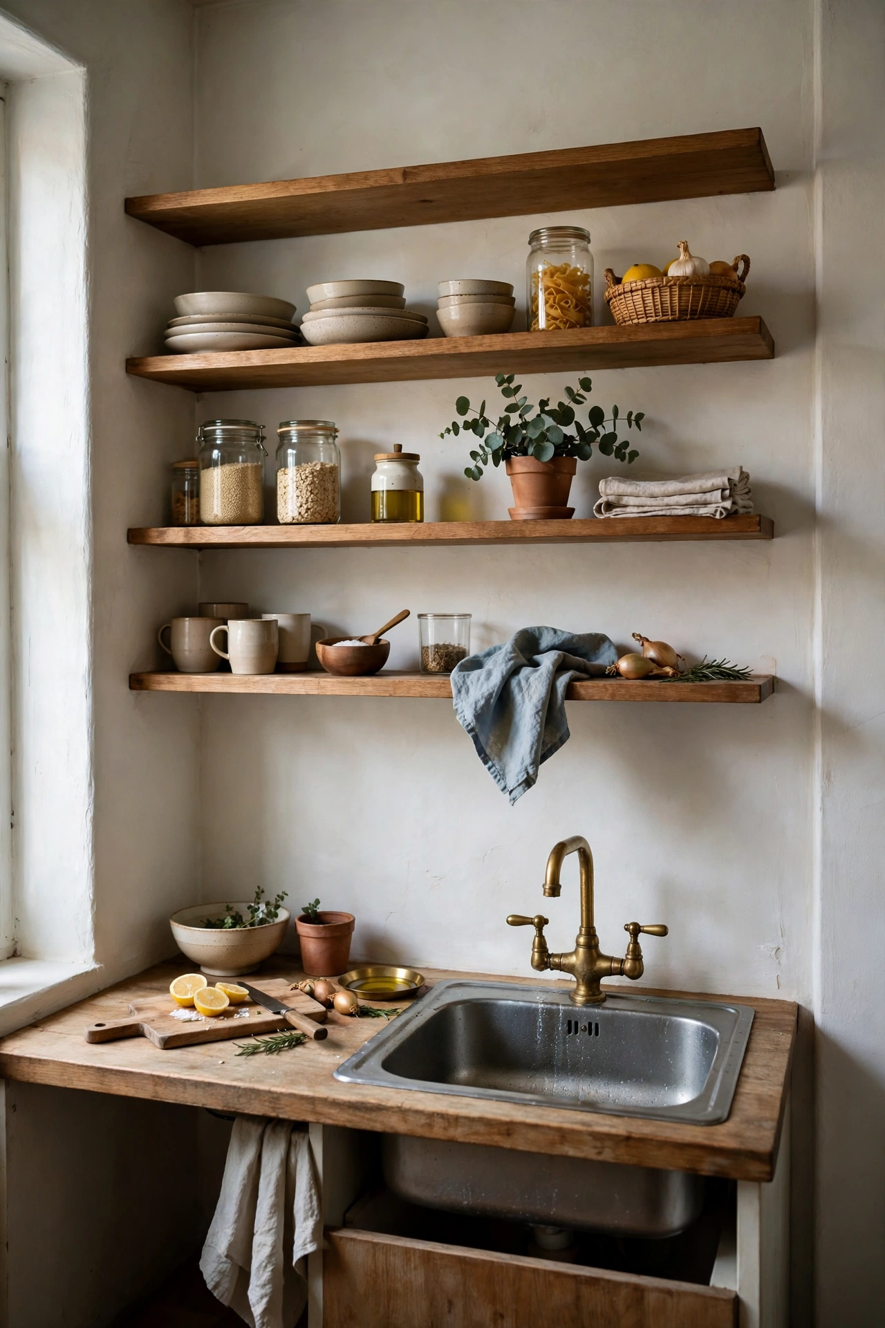 Small apartment with open shelving
