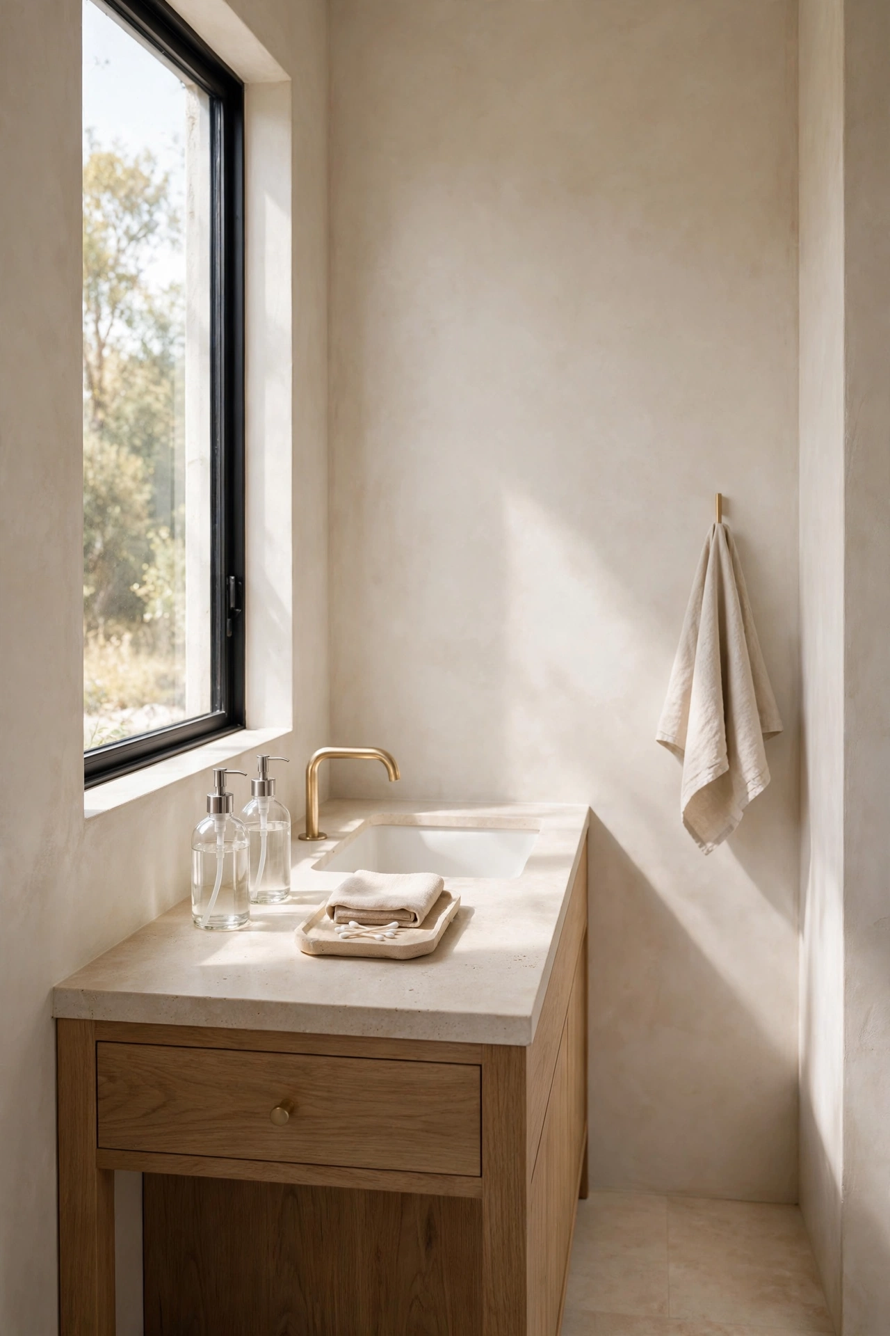 Small bathroom with clear and minimal accessories