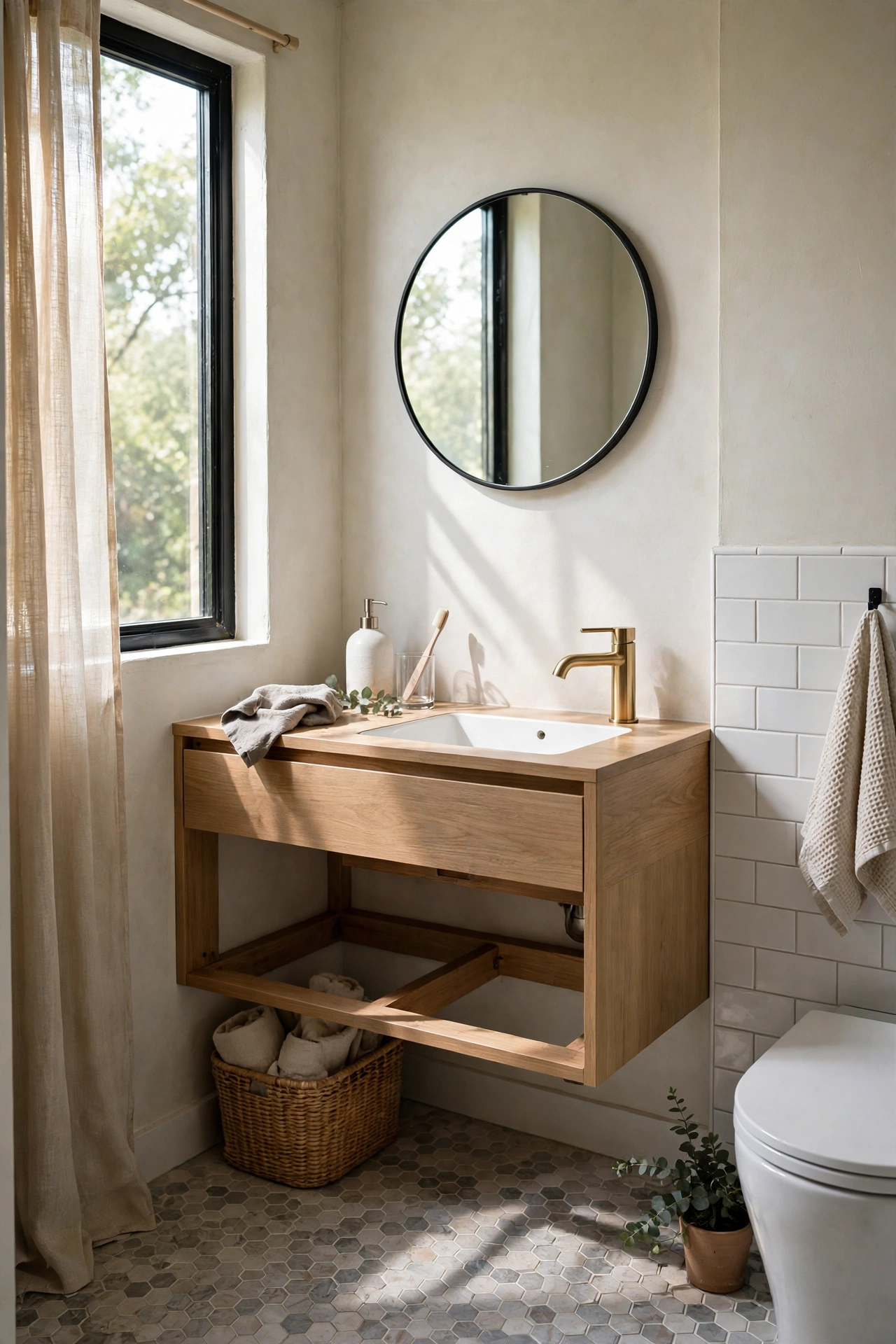 Small bathroom with a wall-mounted vanity