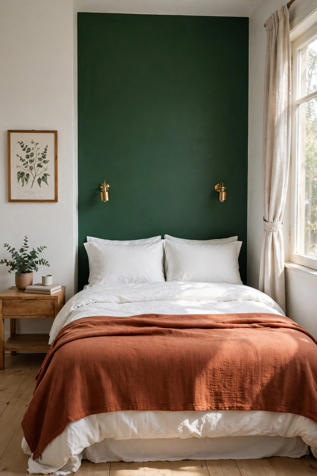 Small bedroom with a bold accent wall behind the bed