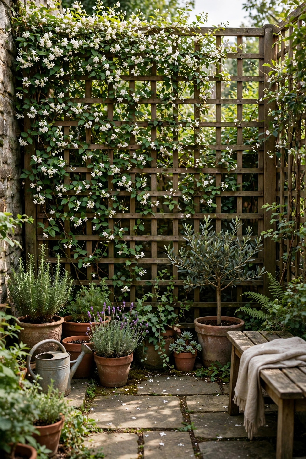 Small garden with a trellis for privacy